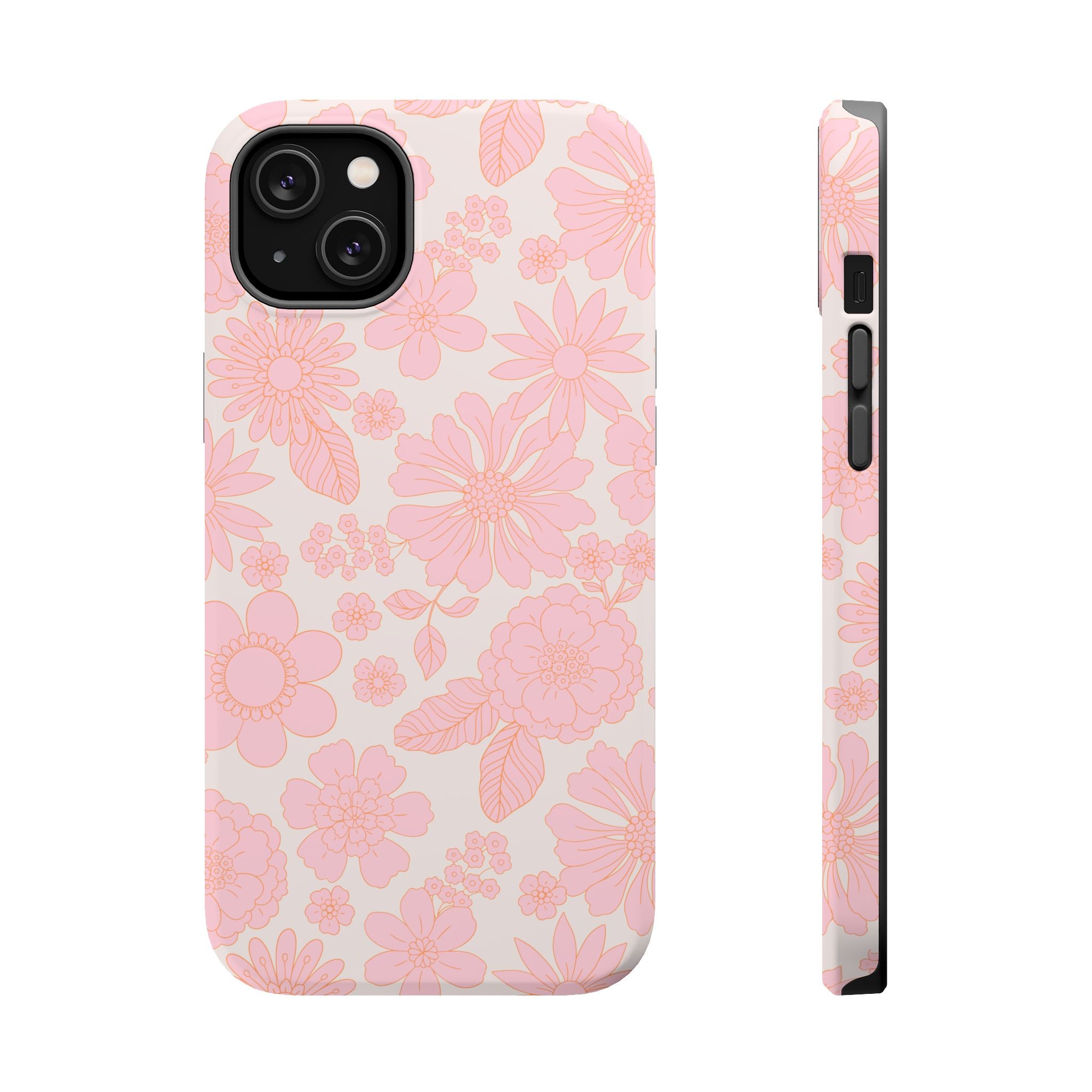 Pink floral MagSafe phone case for iPhone 16, featuring a charming cottagecore design. Cute iPhone case for girly aesthetics.