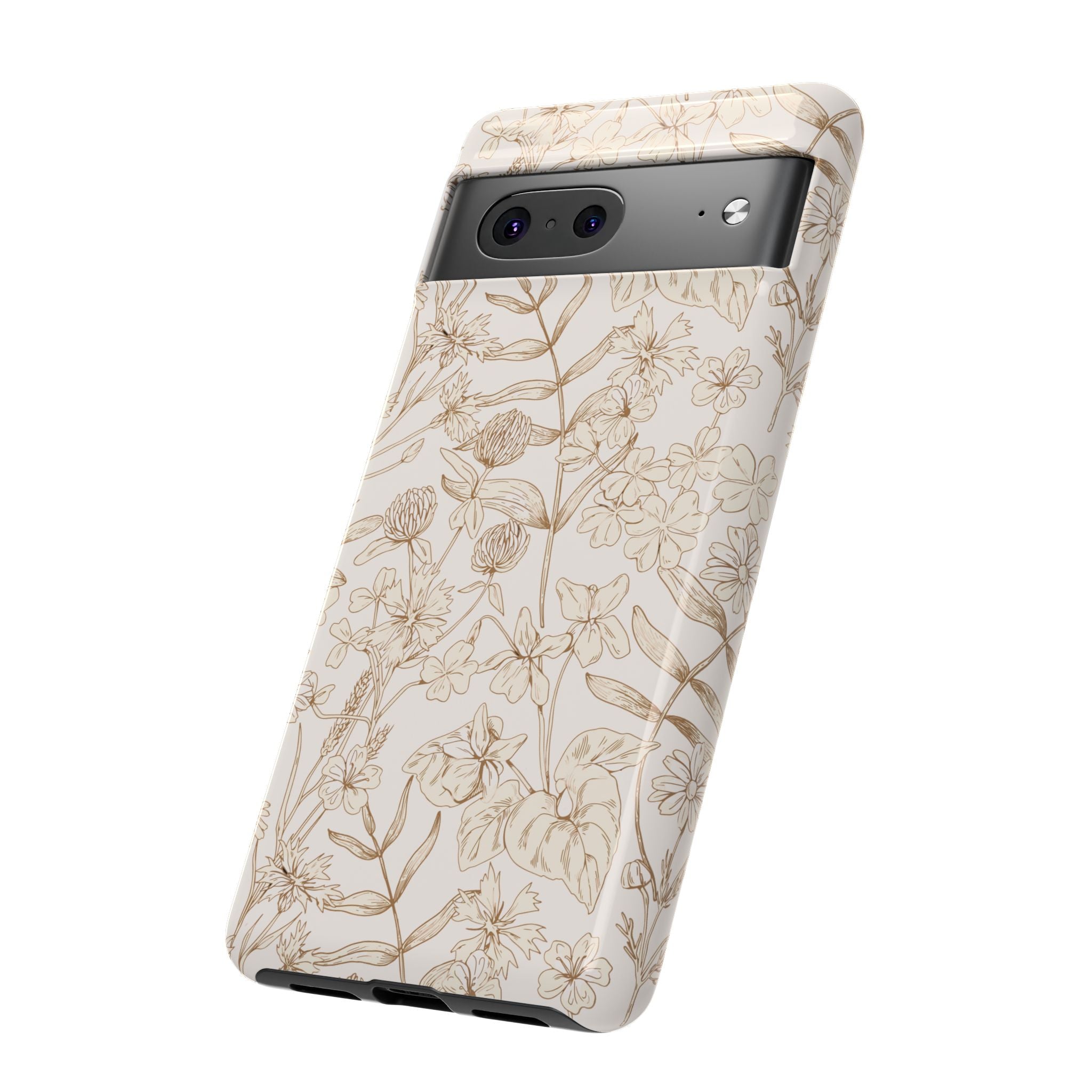 Beige Thyme and Tan Garden cute Samsung phone case with floral design, compatible with iPhone 16, stylish and protective.