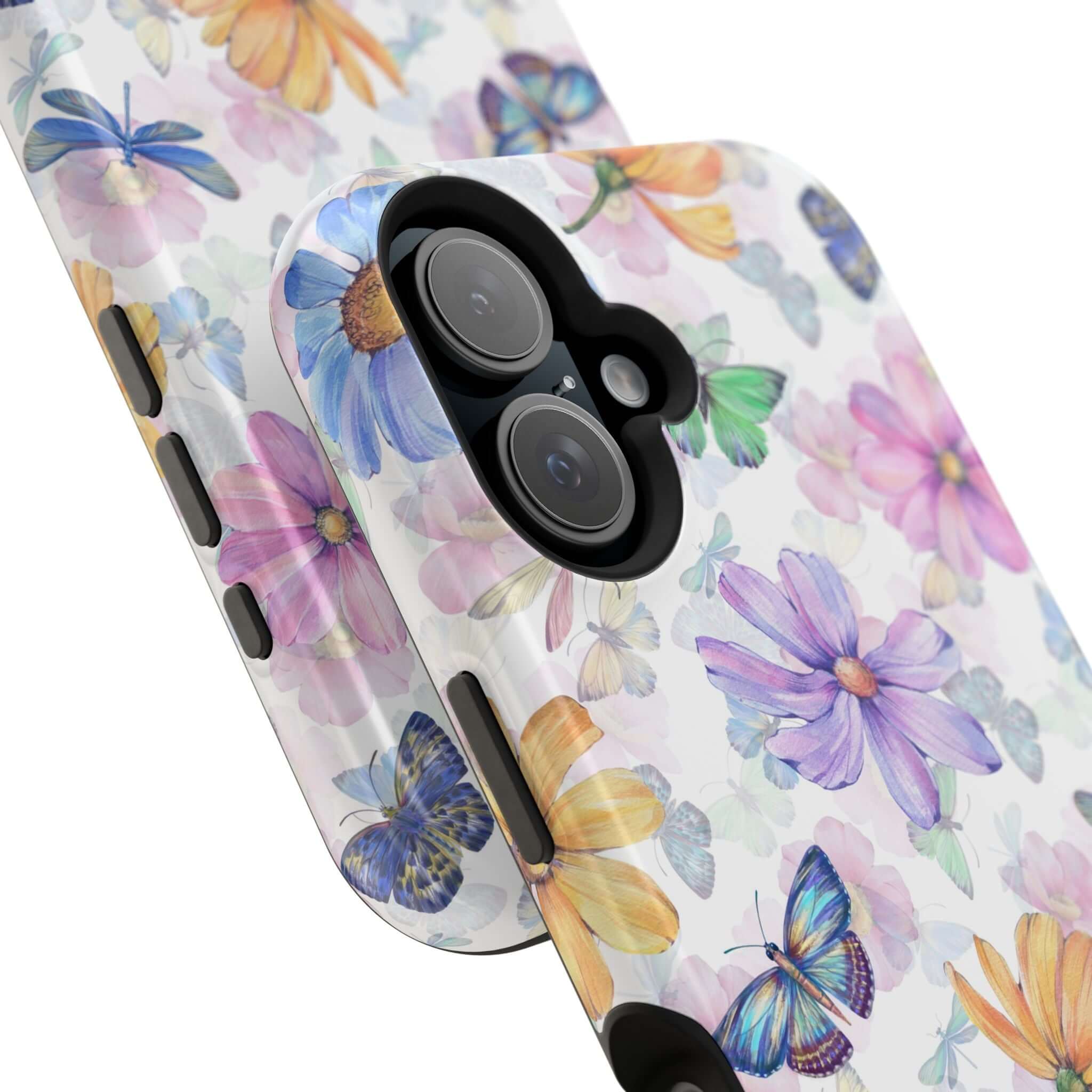 Cute watercolor butterfly and floral MagSafe iPhone 16 case for stylish protection.