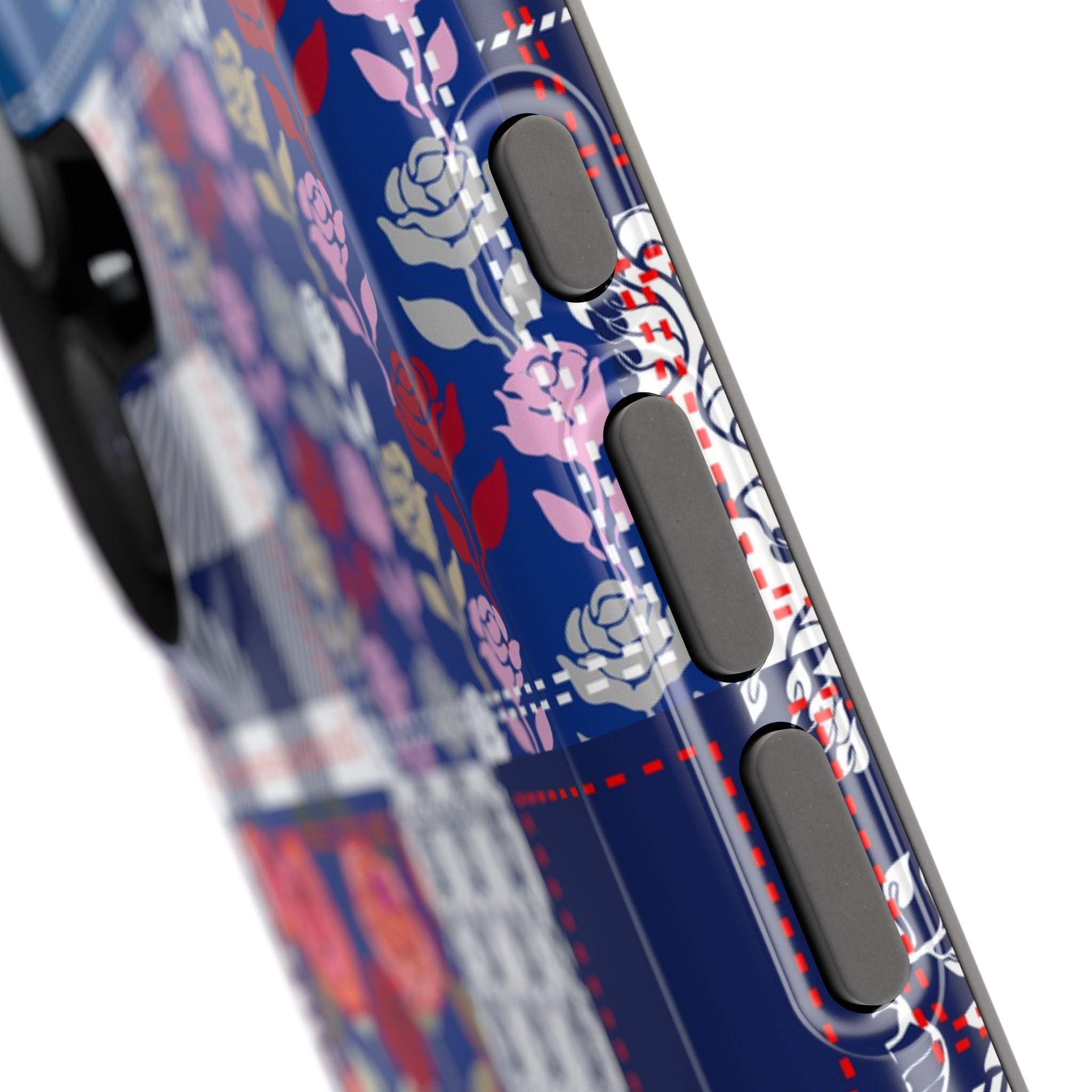 Crimson Bloom | Blue Patchwork Case