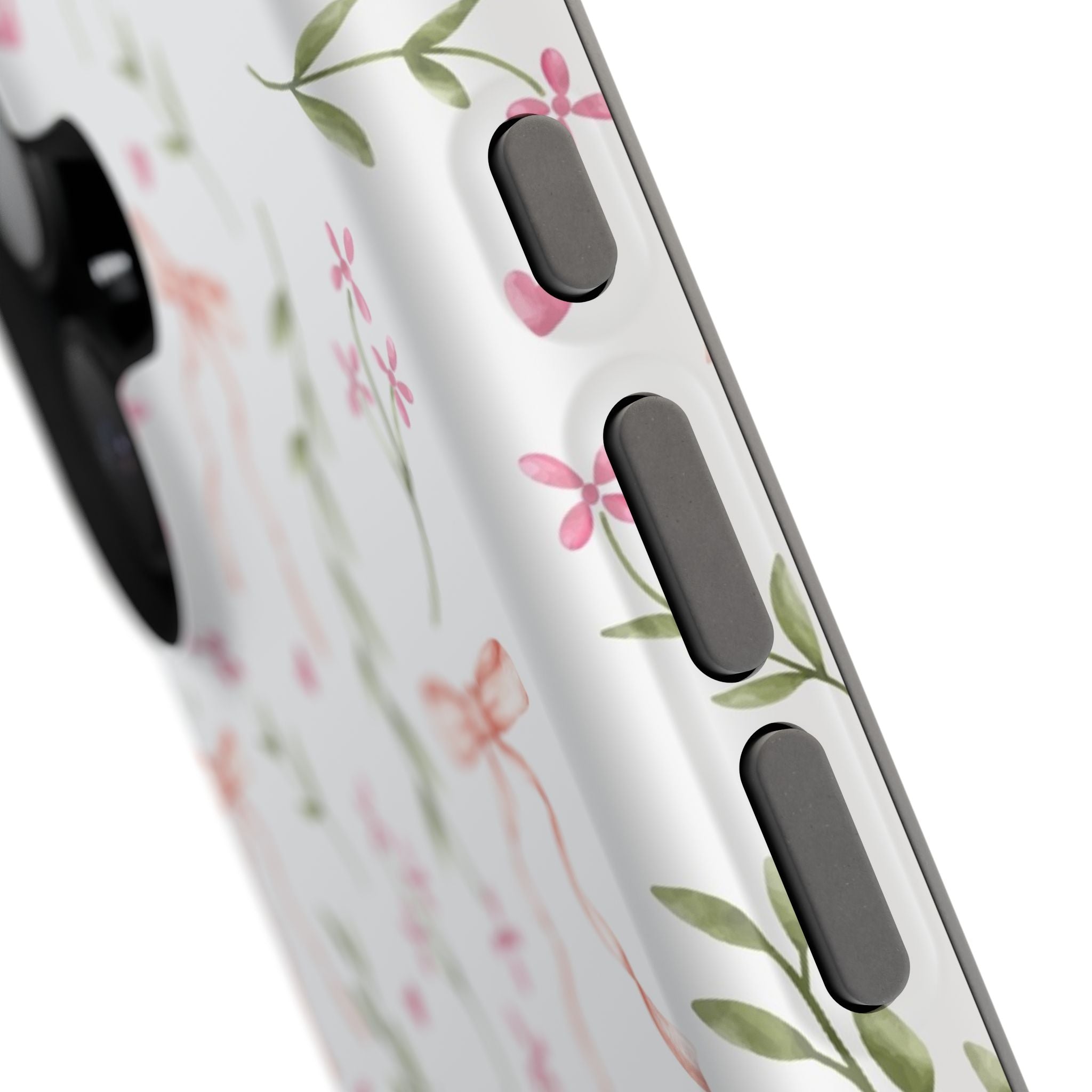 Pink Coquette MagSafe iPhone Case with Floral Design and Charming Bows from Darling Daydream. Cute Phone Cover with a Whimsical Touch.