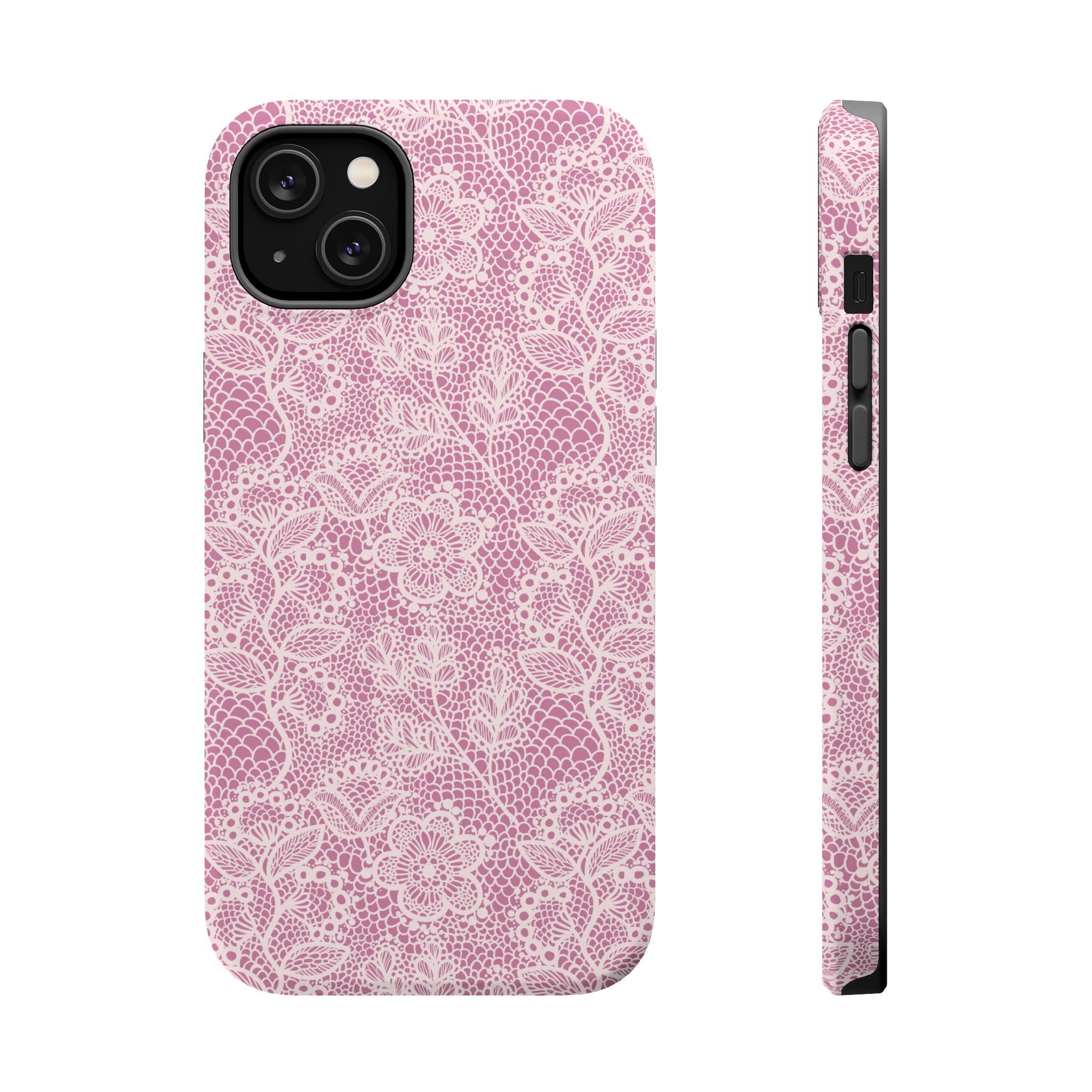 Pink Lace MagSafe iPhone Case with Floral Design - Cute Country Charm Phone Cover