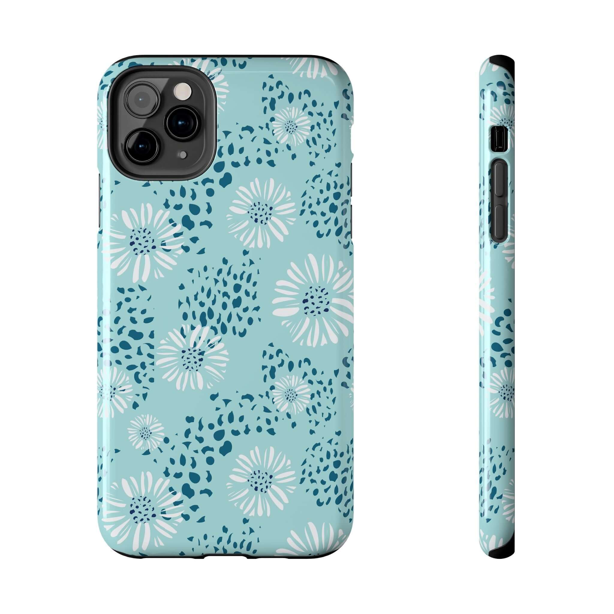 Coastal Aesthetics Floral Beach iPhone case with teal design featuring cute floral pattern, perfect for iPhone 14 Pro Max and Samsung S23.