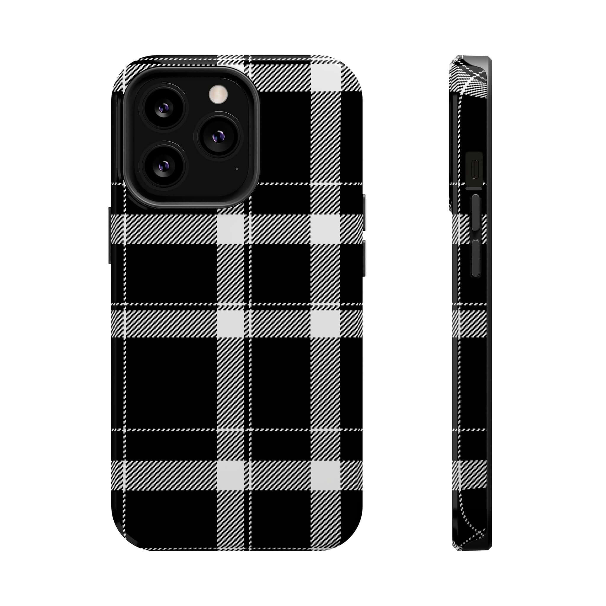 Classic black plaid phone case for Apple iPhone, perfect cute phone cover for stylish protection.