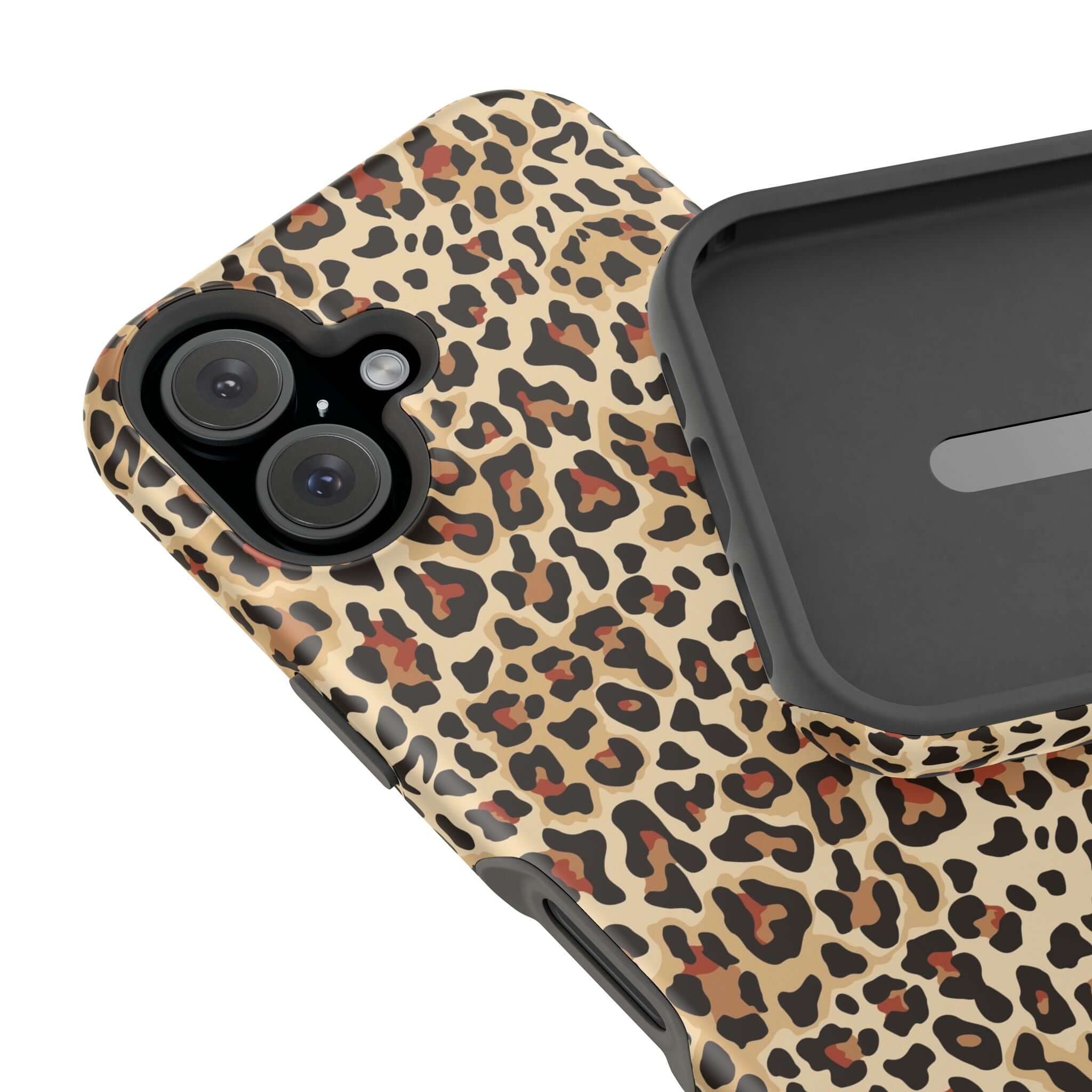 Wildly Chic leopard print MagSafe iPhone case, colorful abstract design, cute and stylish phone accessory for protection.