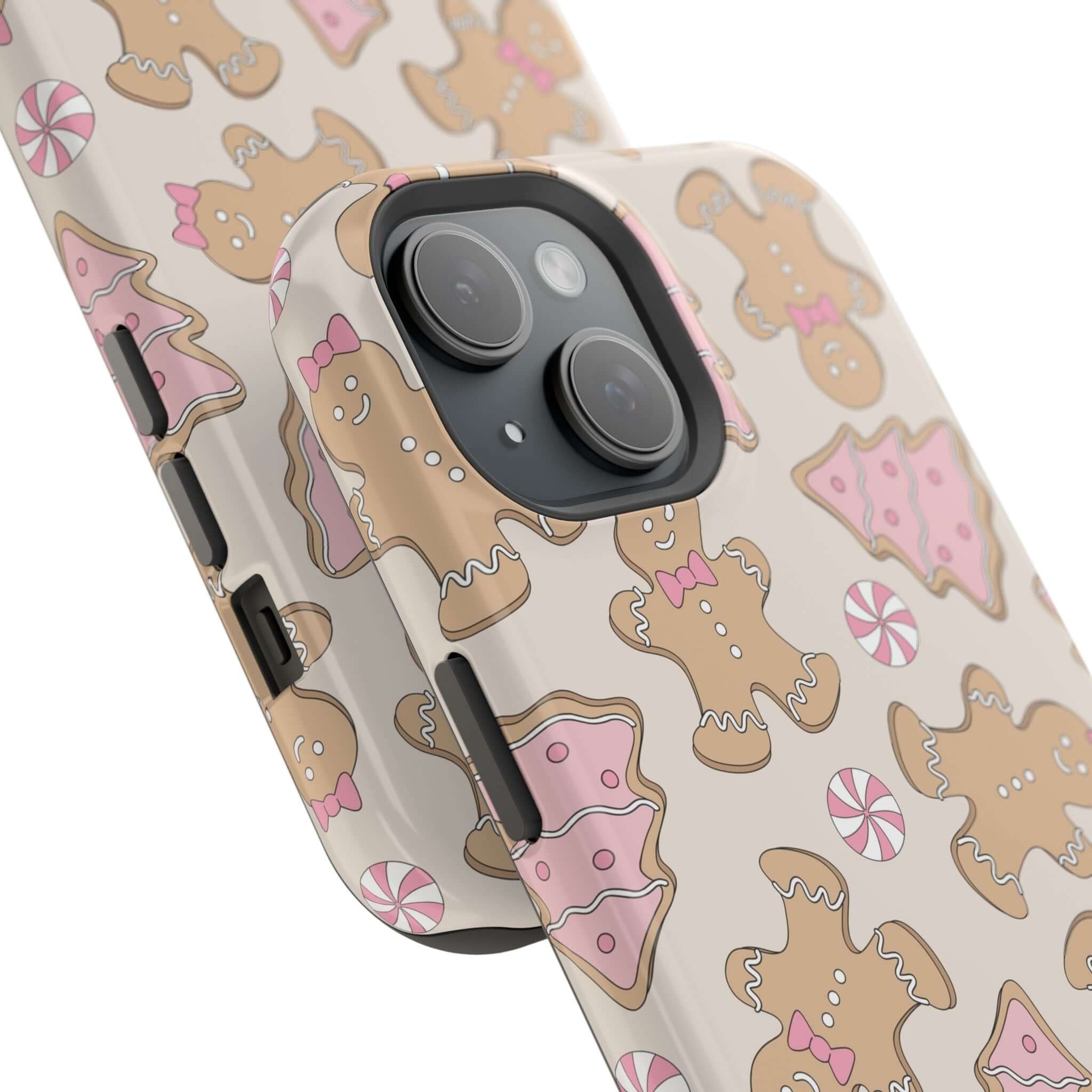 Festive Gingerbread Girlie Christmas MagSafe phone case with cute gingerbread man design, perfect holiday and Xmas phone cover.