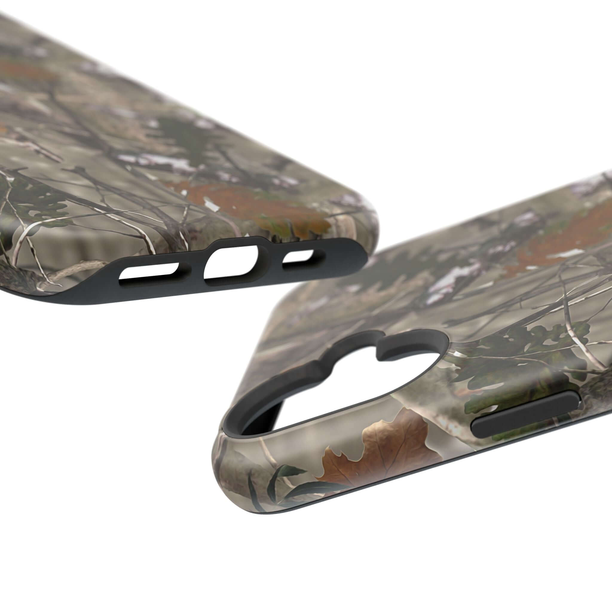 Forest camo phone case with animal print design, compatible with MagSafe. Stylish, cute, and modern protection for your iPhone.