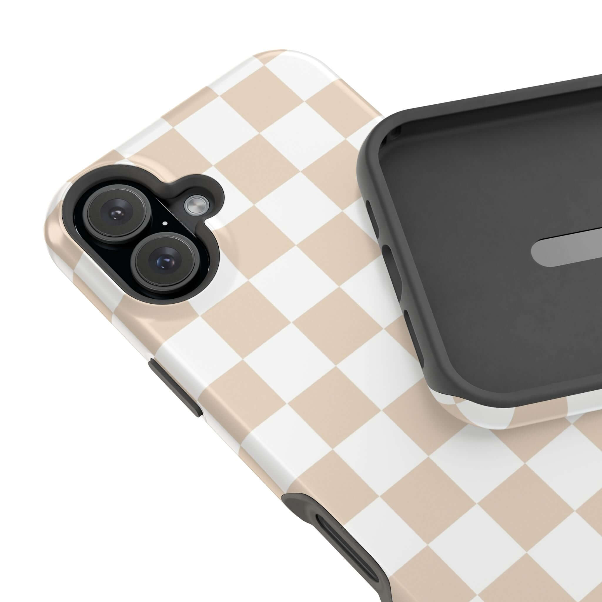 Cream Checkered MagSafe iPhone 16 Case - Cute and Protective