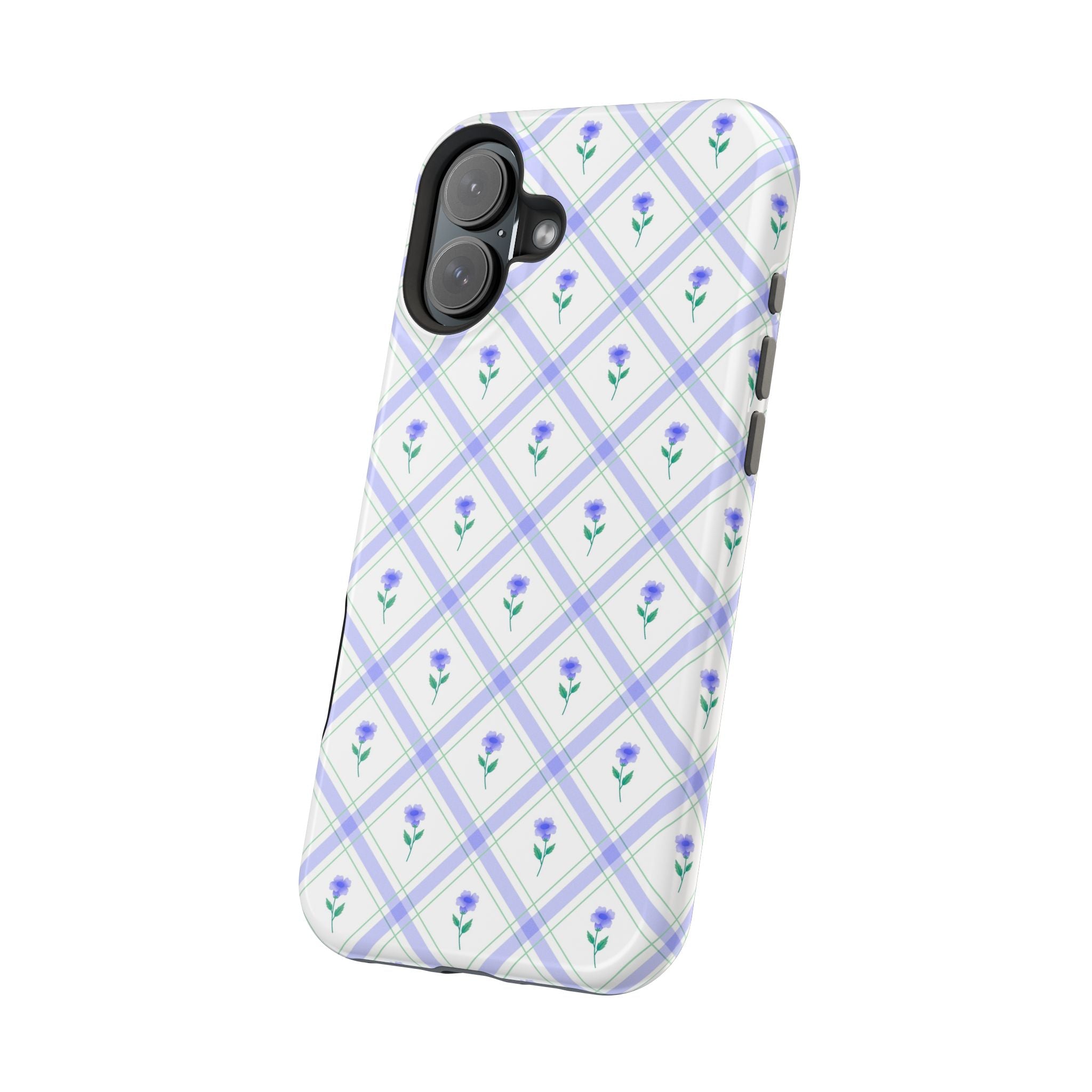 Cute blue floral phone case with protective design for iPhone, stylish accessory featuring a pretty flower pattern.