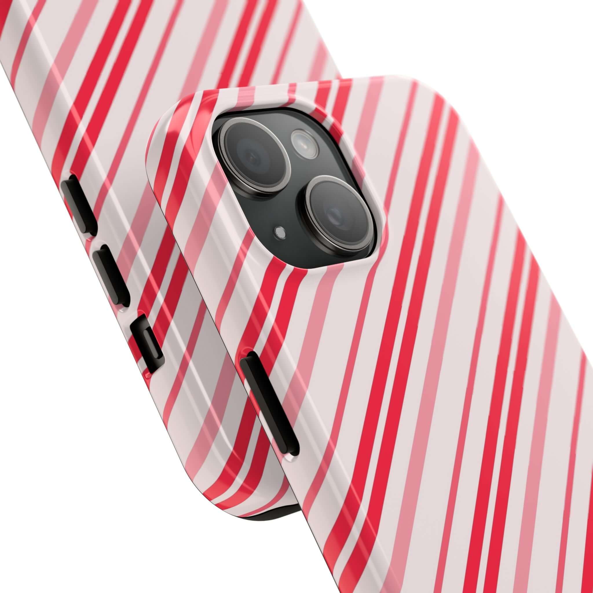 Cute Candy Cane striped iPhone case with festive holiday design for custom gift ideas and phone case decor.