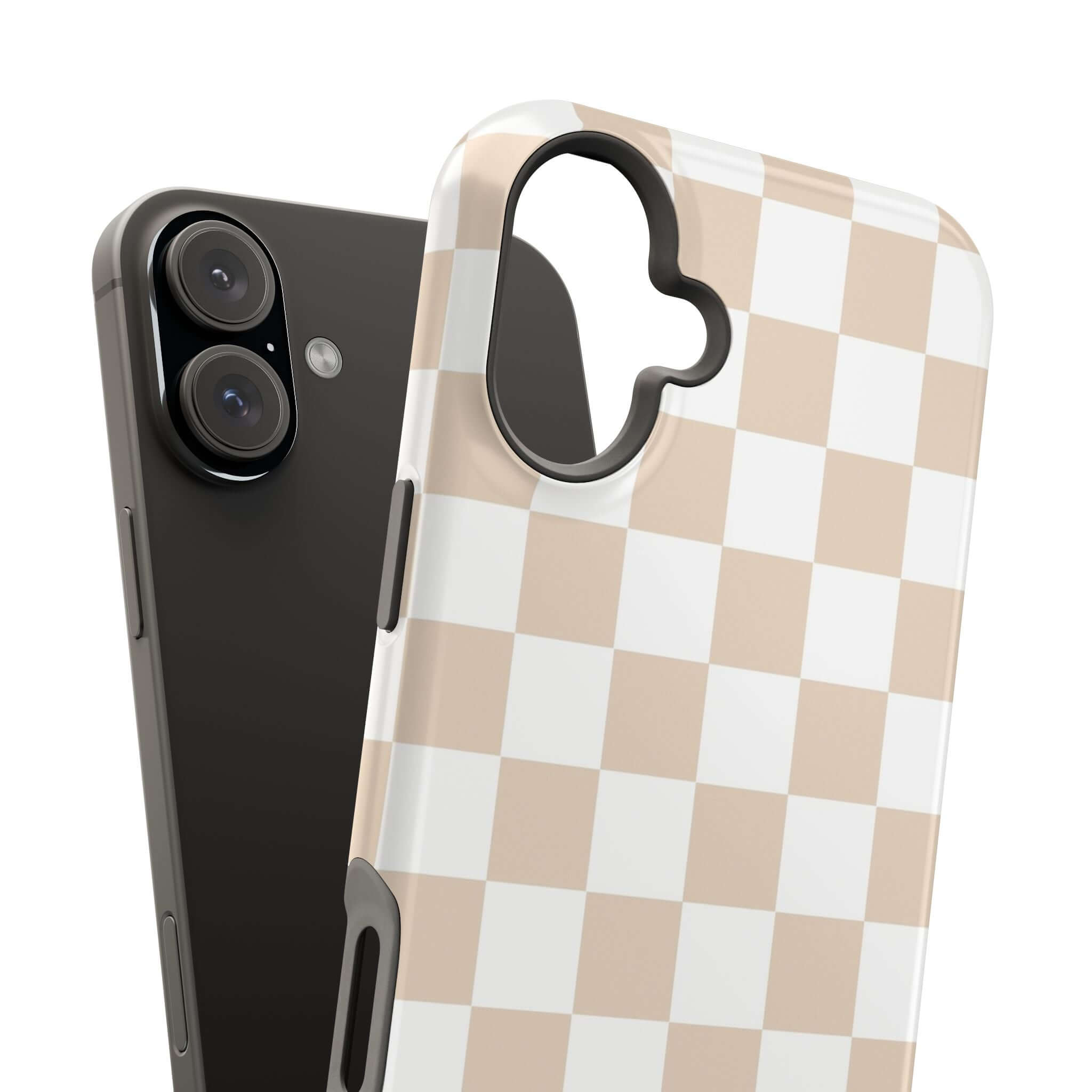 Cute MagSafe iPhone 16 Case in Cream Checkered Print with Beige for Trendy Phone Protection