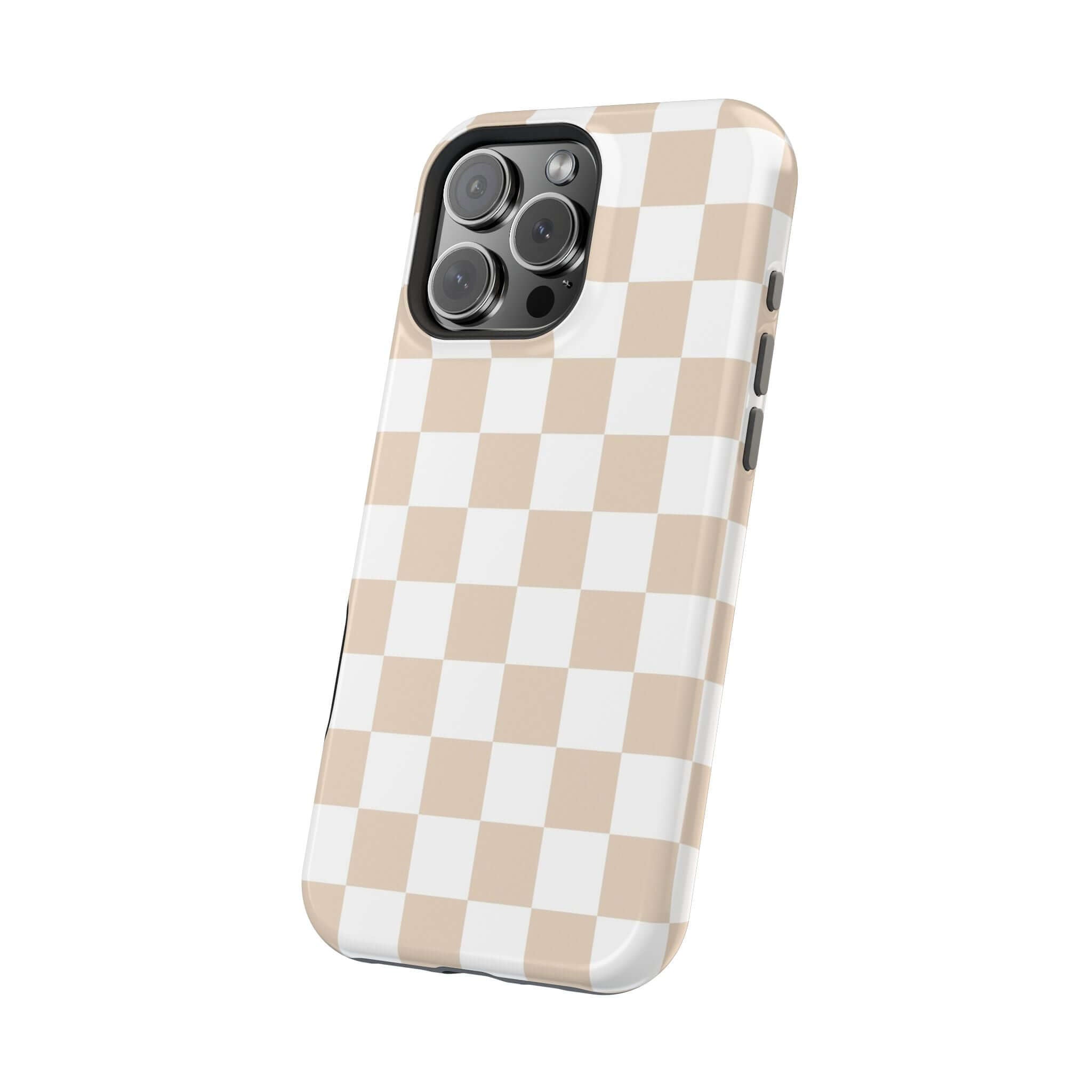 Cream Checkered MagSafe iPhone 16 Case - Cute Protective Phone Cover