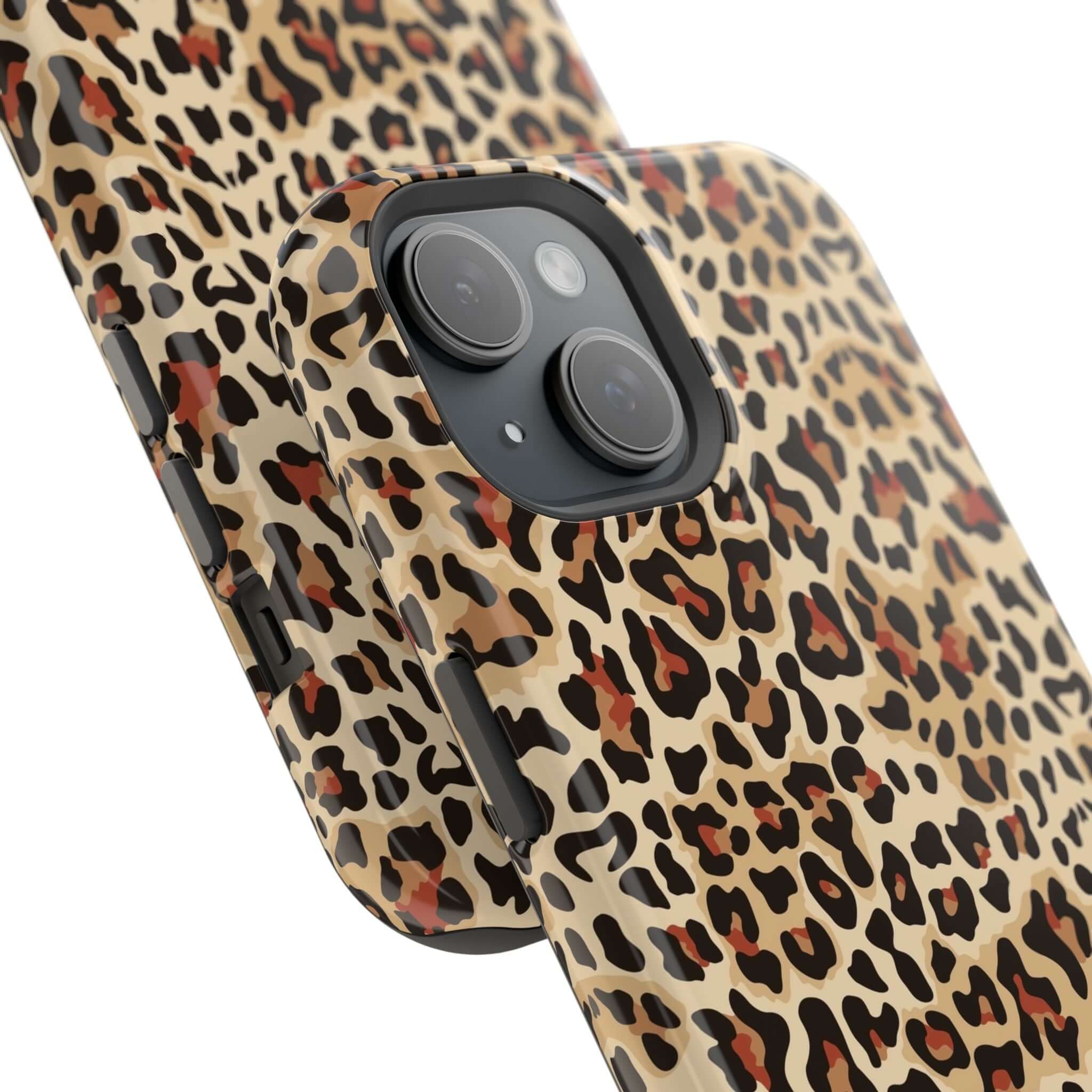 Leopard print MagSafe iPhone case with colorful abstract design, combines style and protection. Cute phone case for any fashion lover.