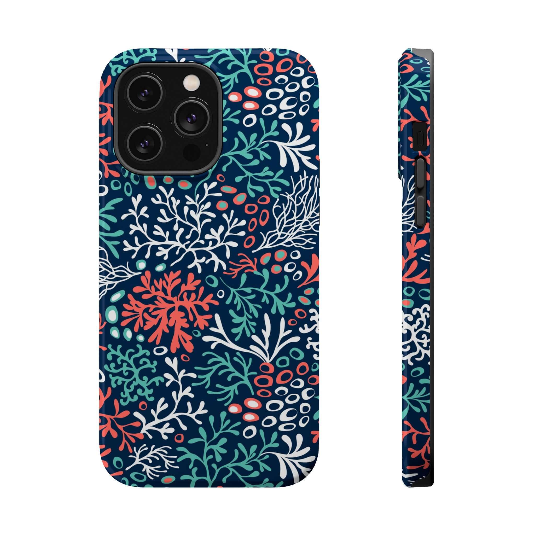 Cute iPhone 16 case with colorful coral reef design, perfect for beach lovers.