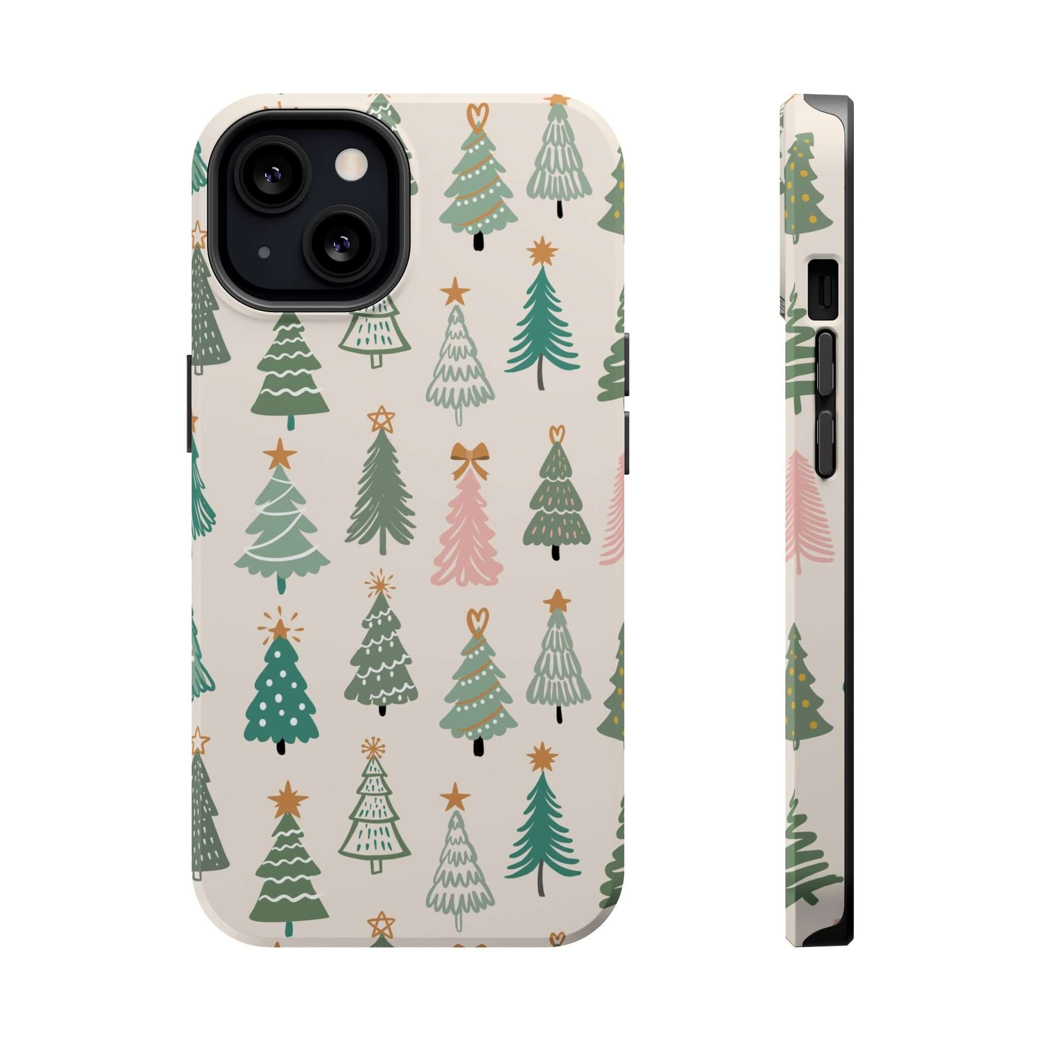 Festive Christmas tree design on MagSafe phone case, perfect holiday accessory, cute Xmas case, unique holiday phone cover.