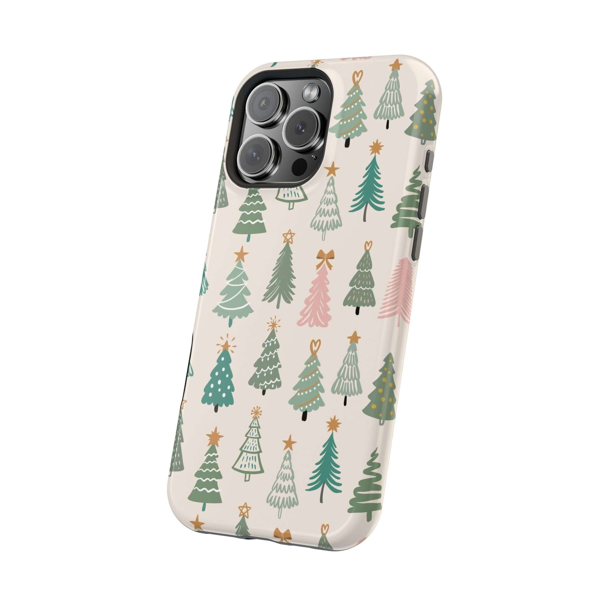 Festive Christmas tree design MagSafe case, perfect Xmas phone cover for the holiday season, cute and protective.