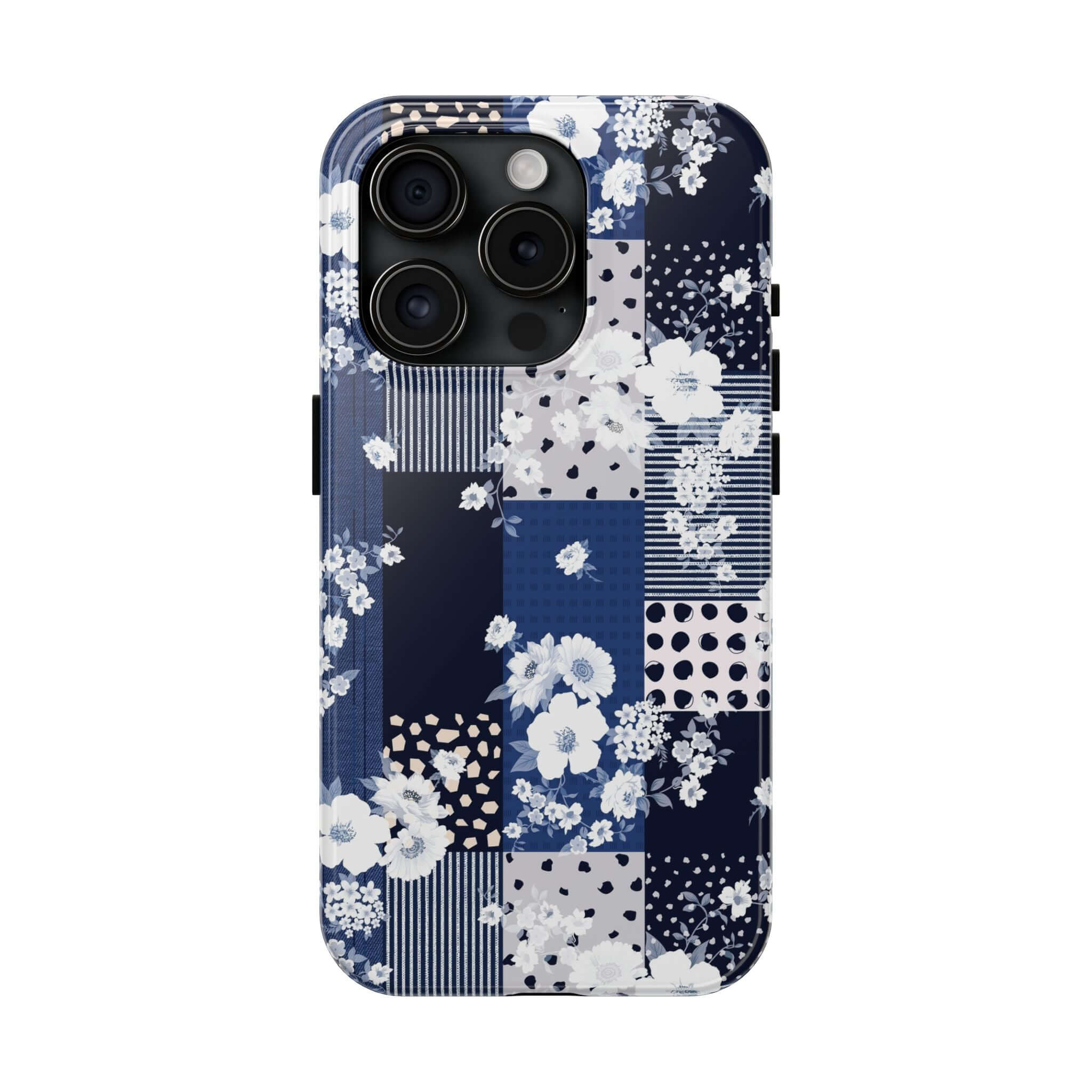 Blue floral patchwork Sorority Book Club iPhone case for cute phone cover with flowers.