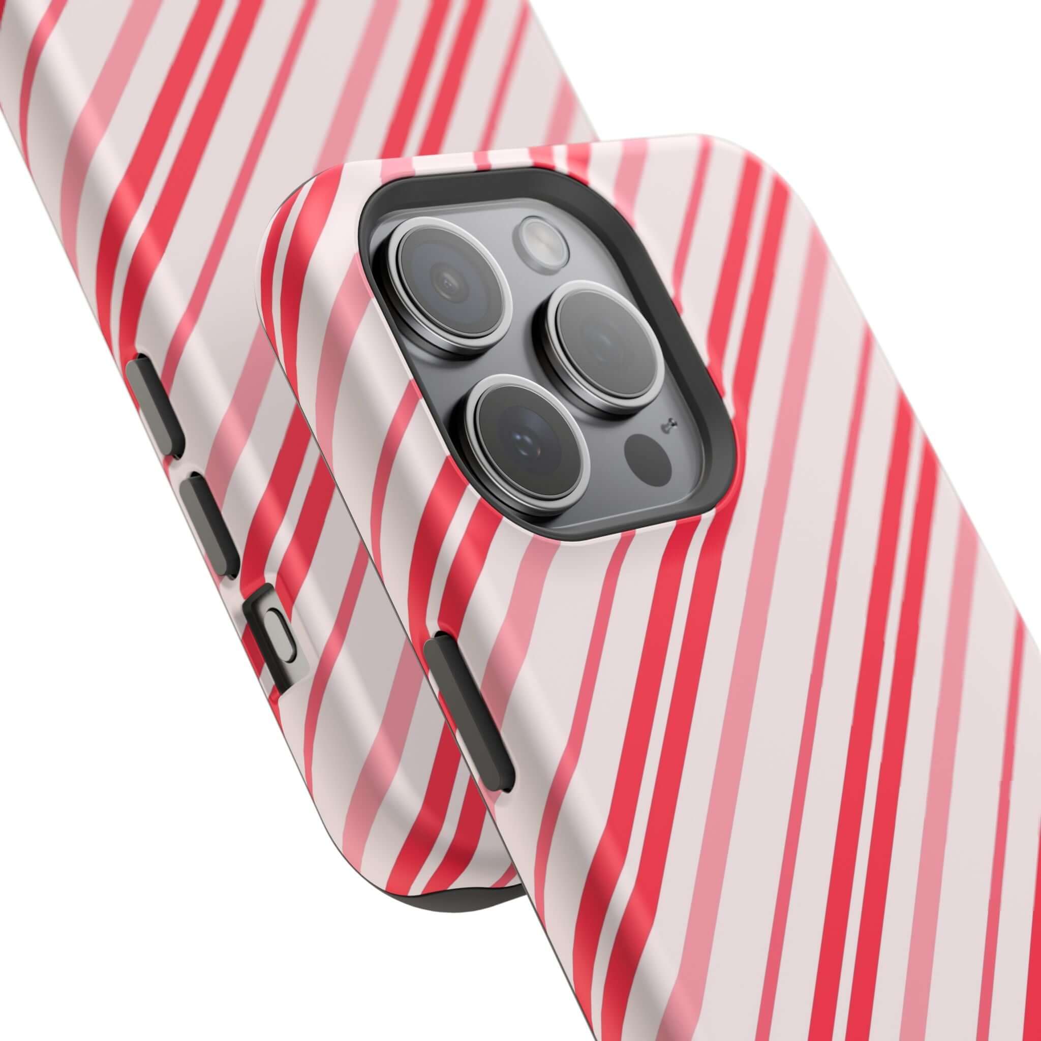 Candy Cane Cutie MagSafe Case with festive red stripes, perfect christmas phone cover for the holiday season.