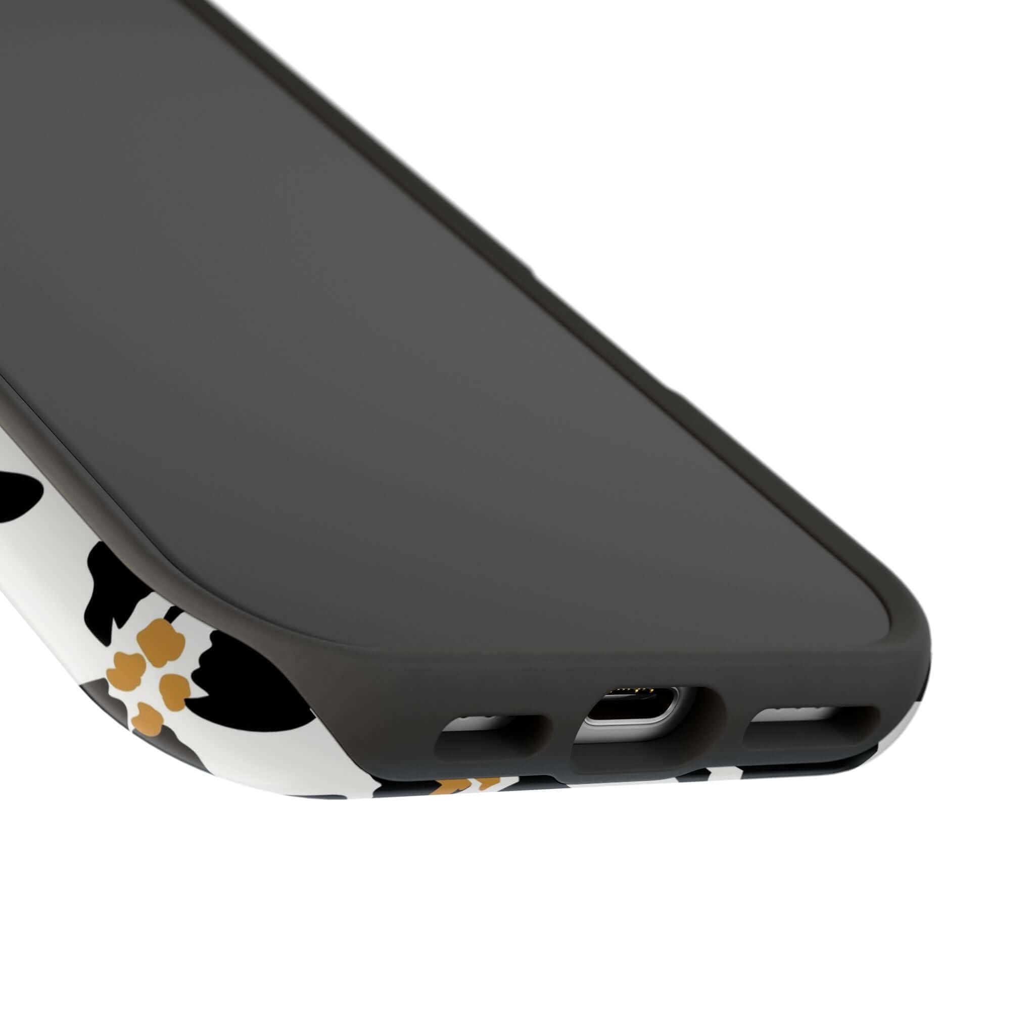 Noir Flora Black Floral Cute MagSafe iPhone 16 Case Close-Up, Featuring Protective and Stylish Floral Pattern