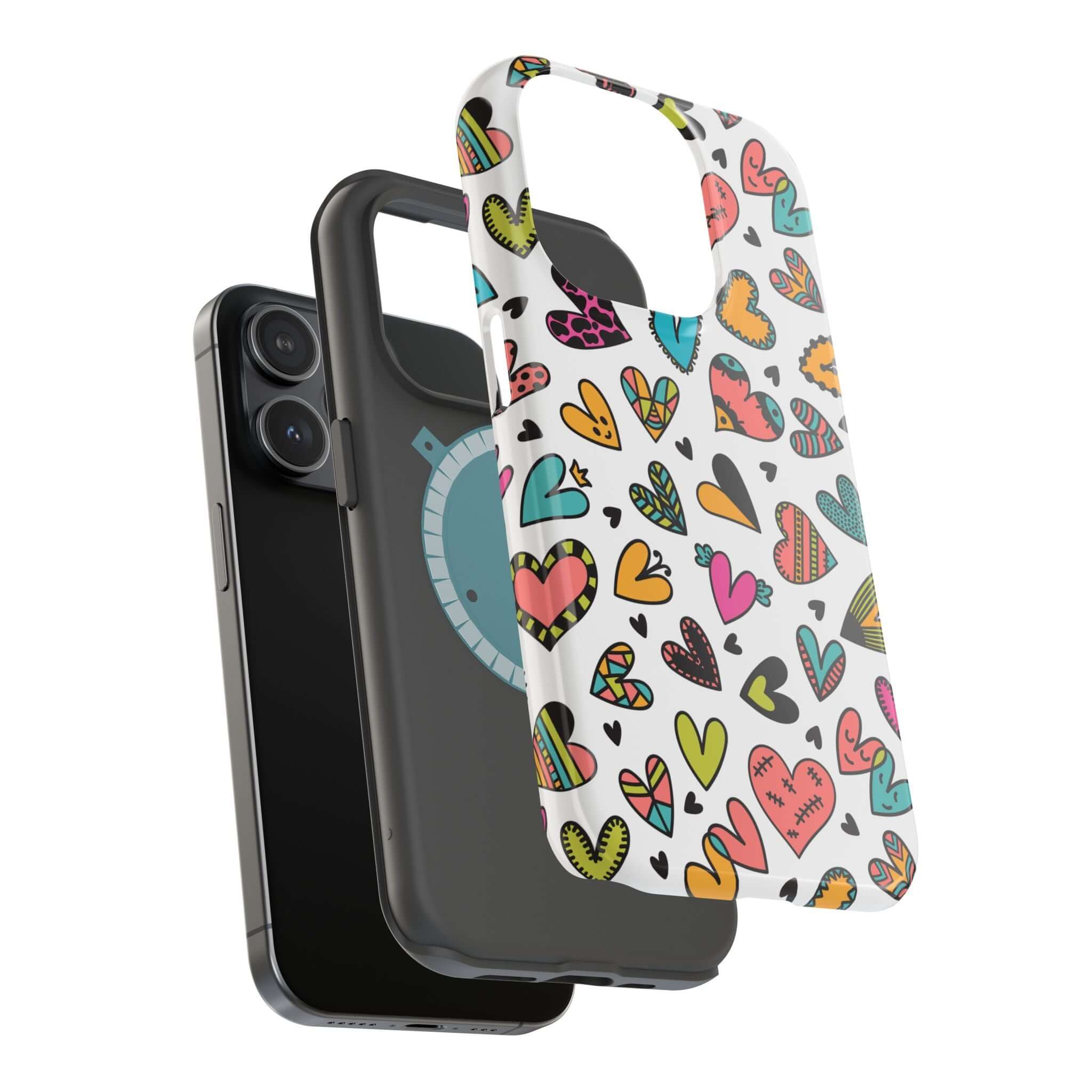 Colorful Cute Hearts iPhone Case with vibrant heart pattern offering free shipping from top cute phone case brands.