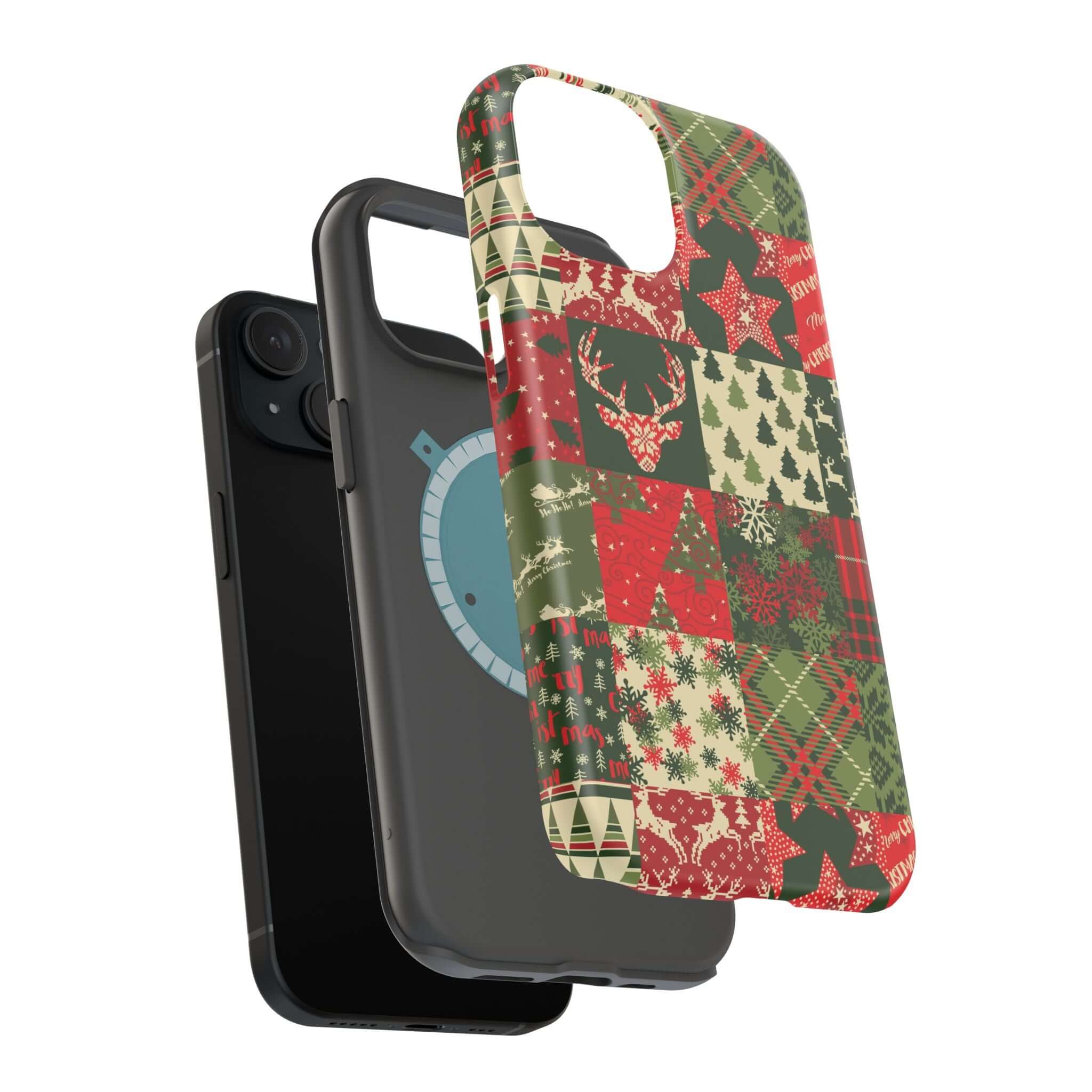 Cozy Quiltmas MagSafe case with festive holiday design and secure attachment feature for stylish Christmas phone protection.