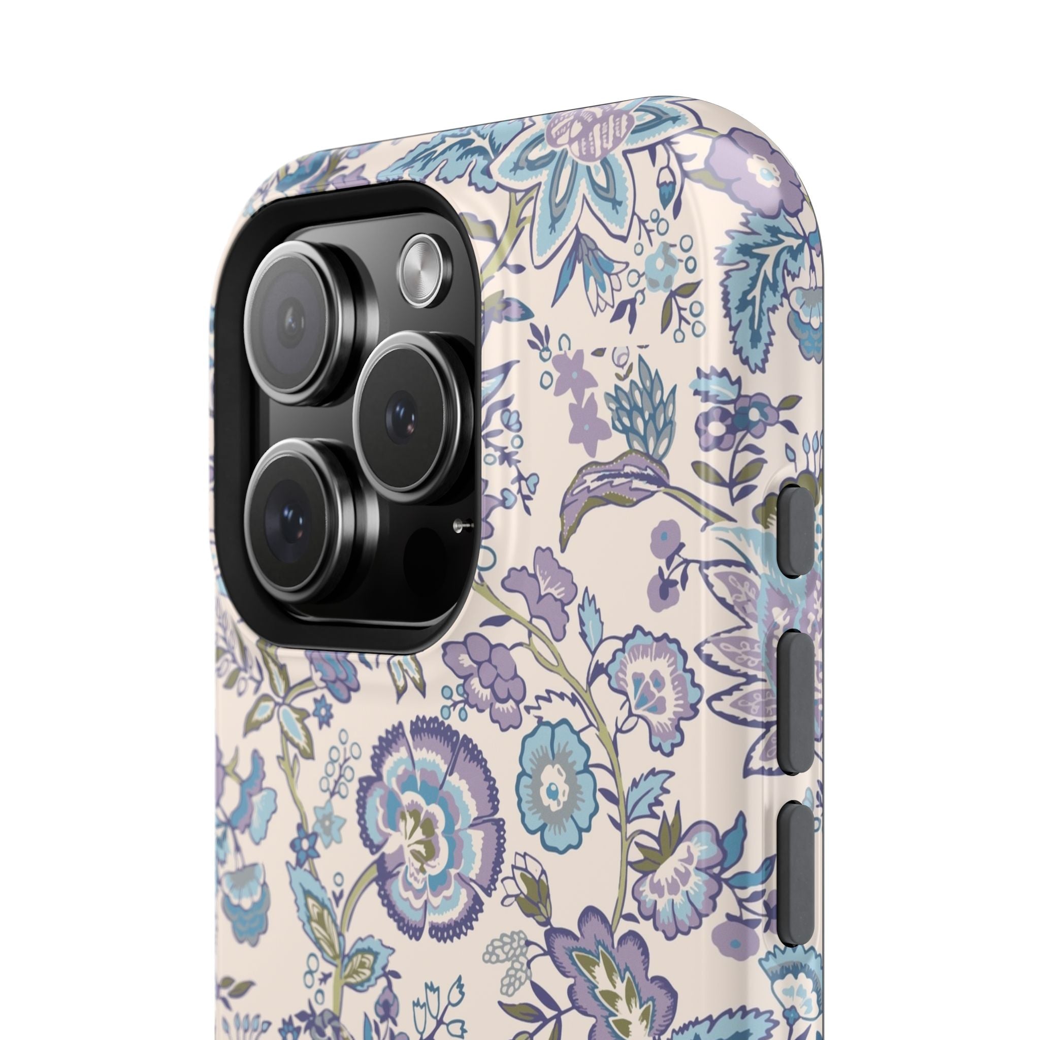 Blue CottageCore MagSafe iPhone Case with floral design, capturing whimsical charm in a cute phone cover for nature lovers.