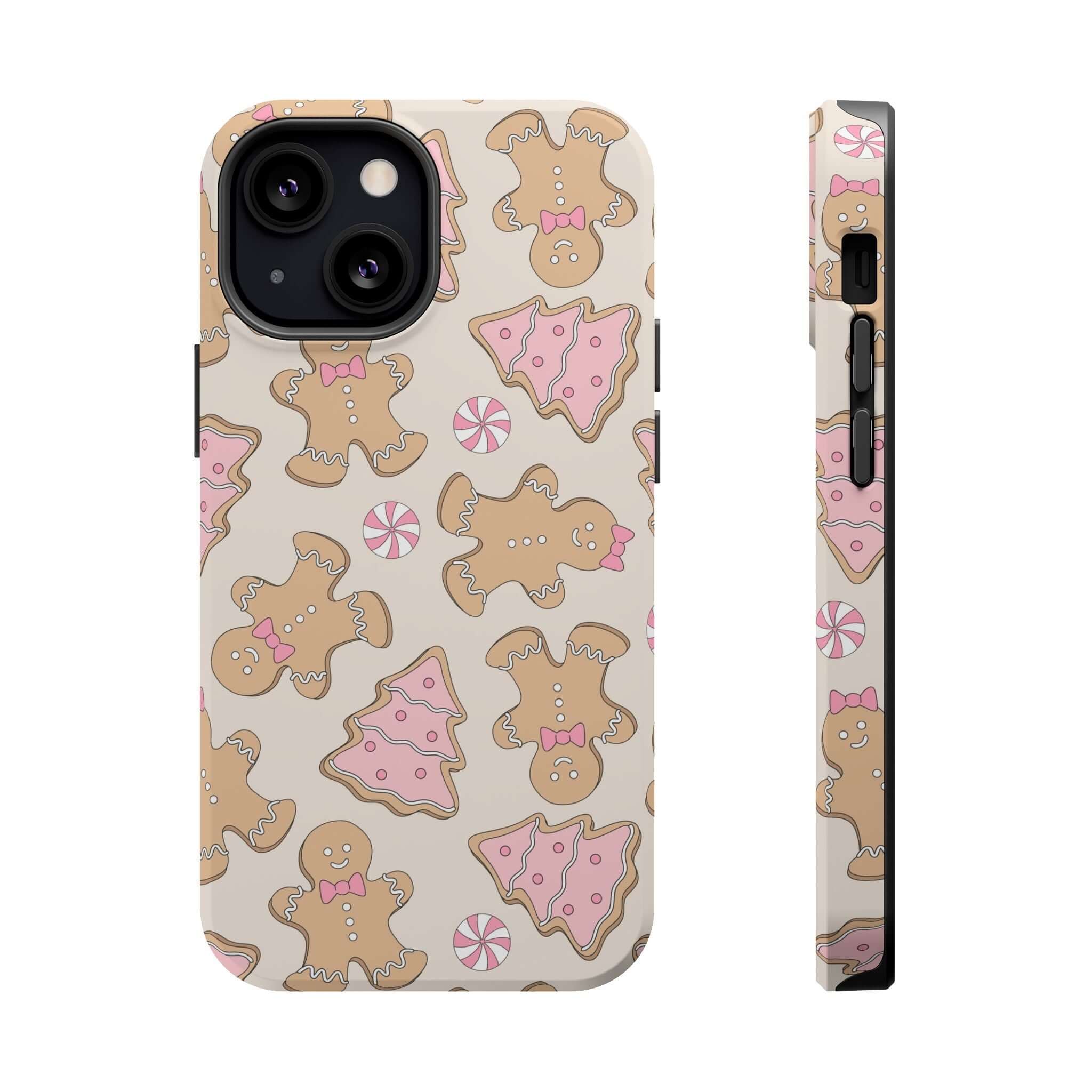 Christmas phone case with gingerbread man design, Gingerbread Girlie MagSafe case, cute holiday phone cover with Xmas theme.