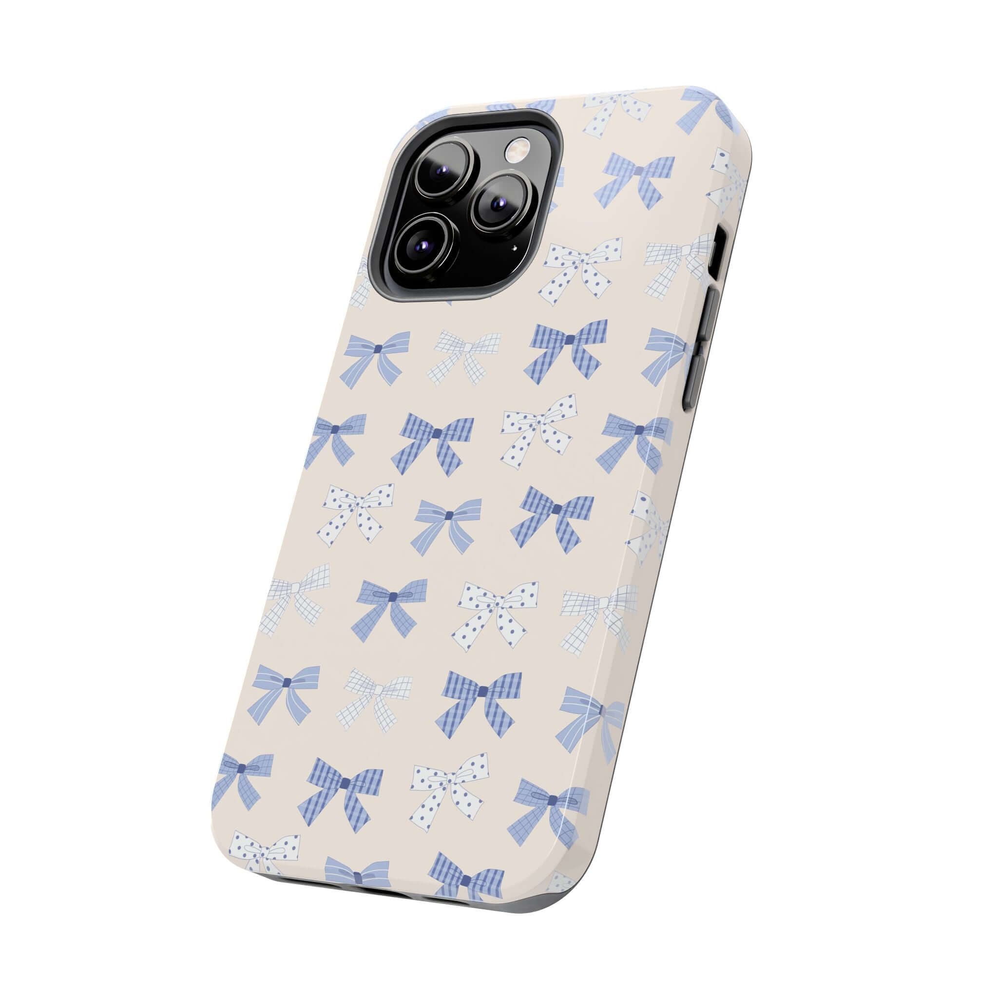 Cute phone case with blue bows for iPhone 16, Bride to Be Blue Coquette Case, playful girlie design.