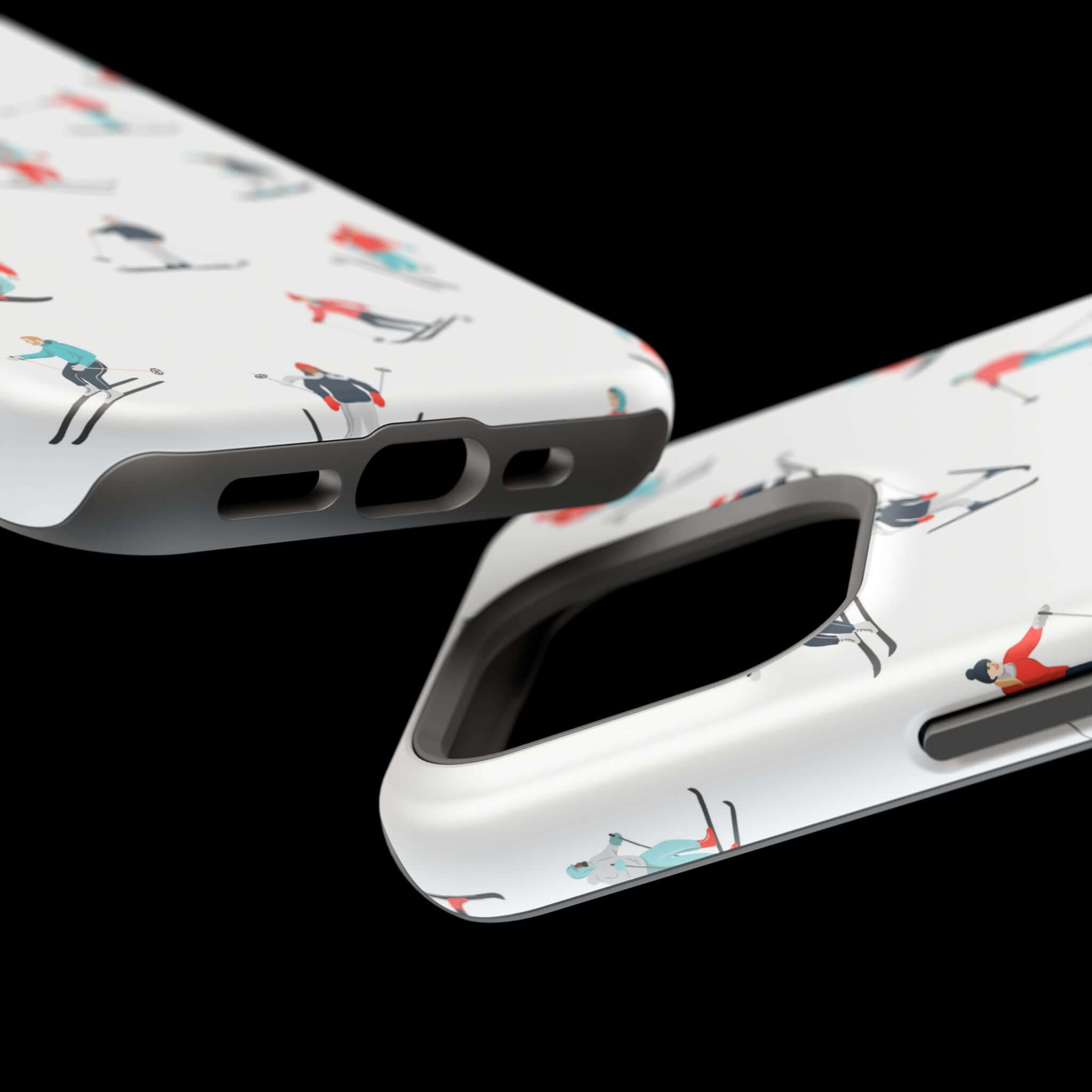 Cute phone cover featuring fun skiing designs, ideal for winter sports enthusiasts and MagSafe compatible.