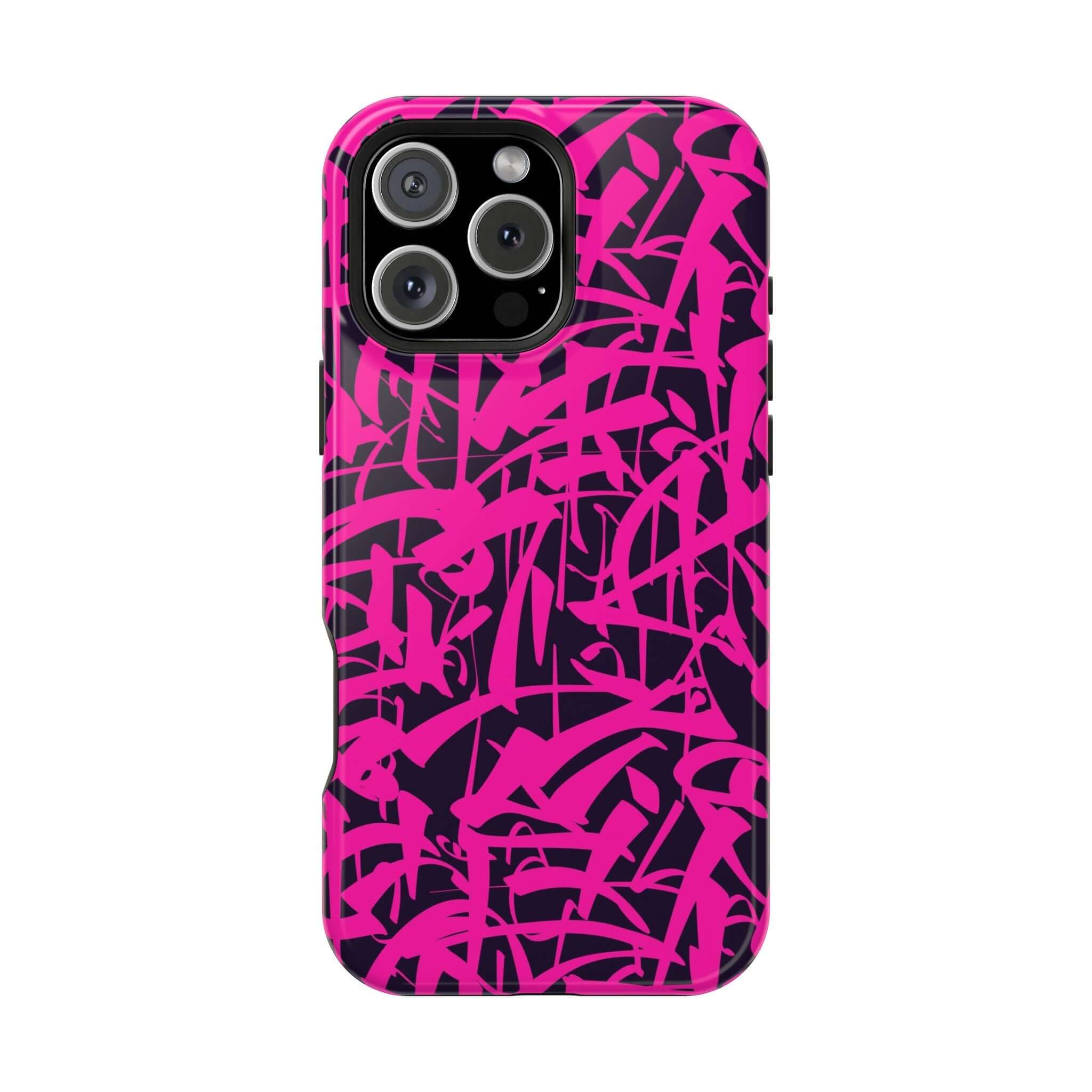 Colorful Midnight Pop pink art phone case for iPhone, showcasing a fun and playful design. Perfect cute phone cover!