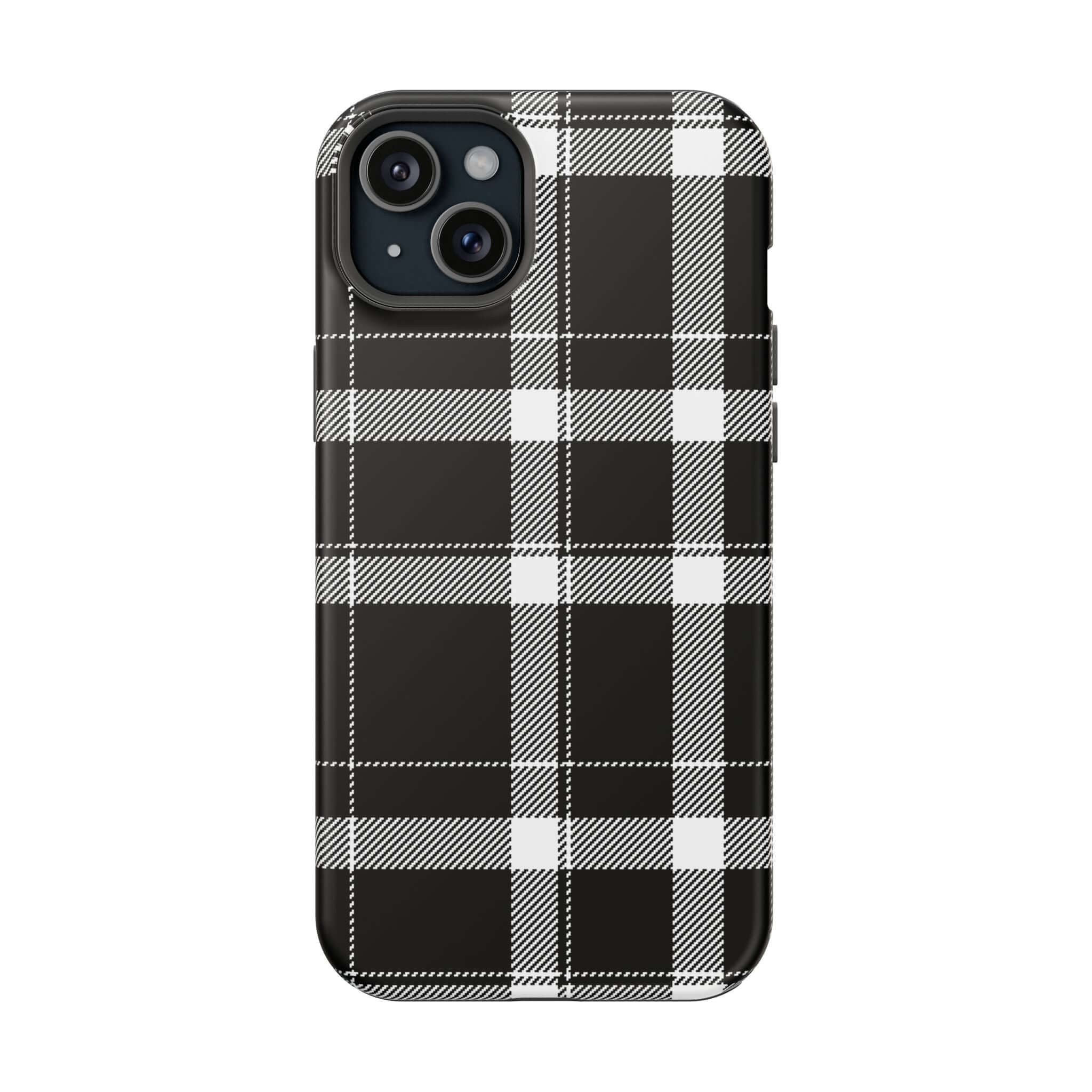 Cute black plaid phone cover for Apple iPhone, stylish and protective case for fashion-forward individuals.