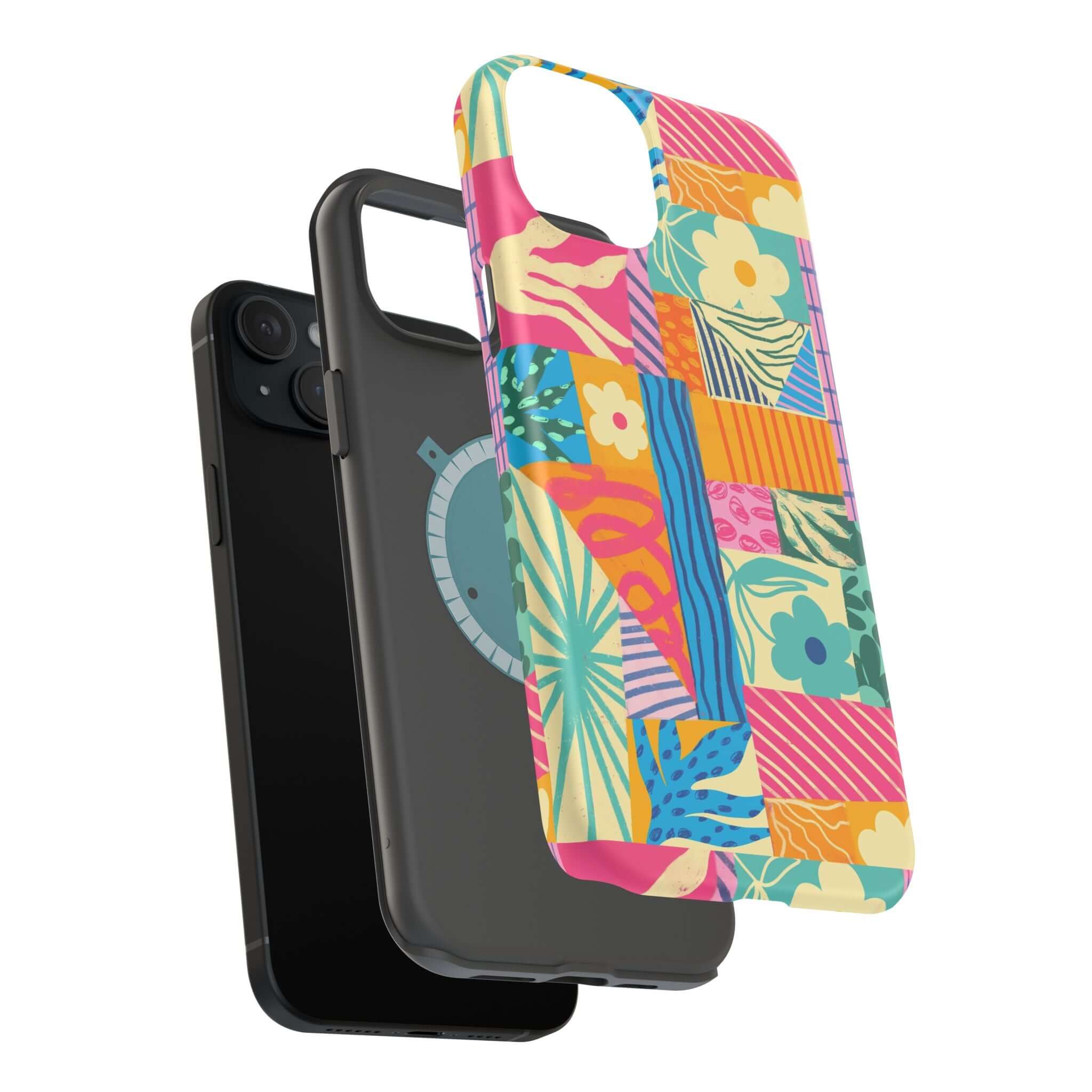 Cute Sunny Tides Colorful Patchwork Case for iPhone 16, perfect for beach lovers seeking vibrant style and phone protection.