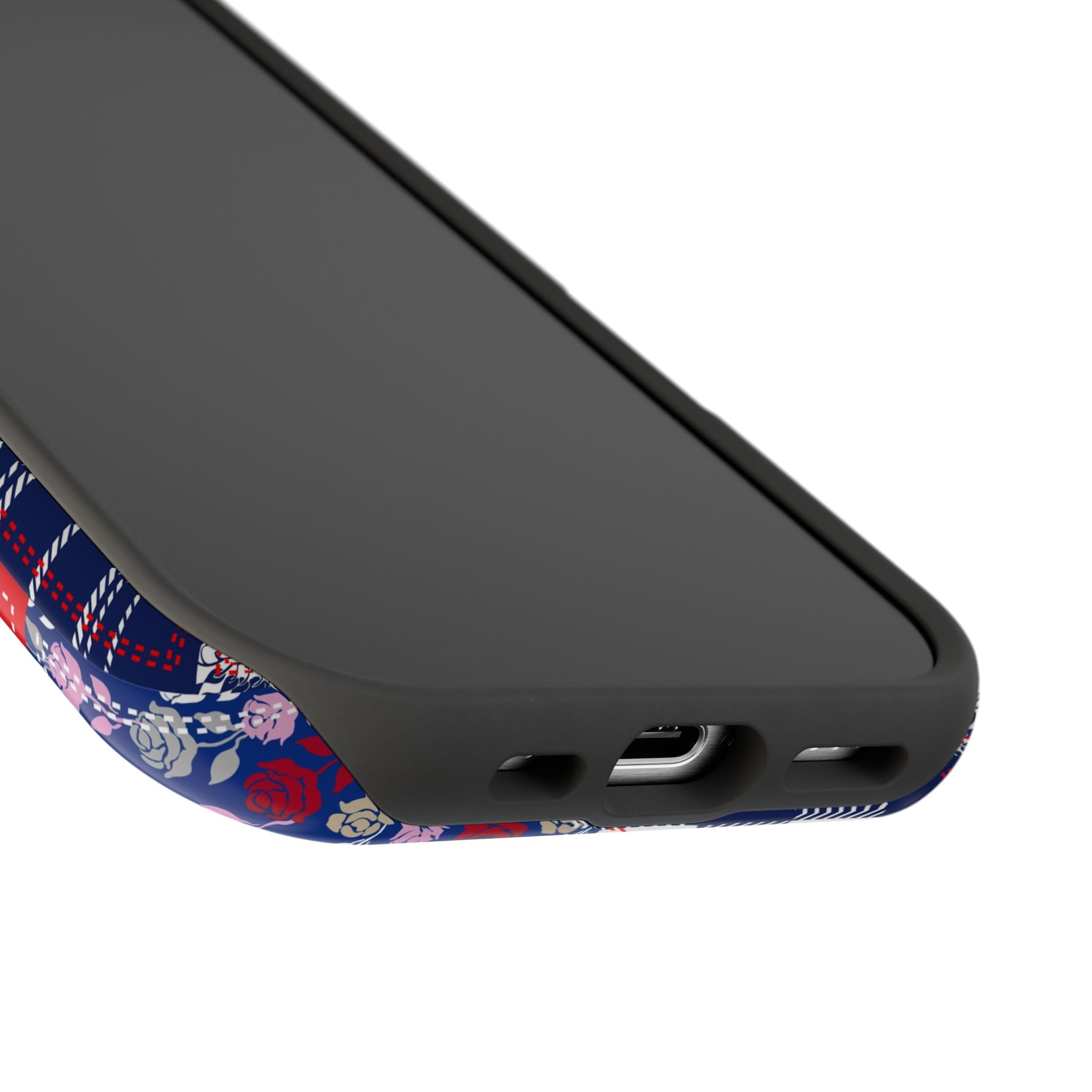 Crimson Bloom | Blue Patchwork Case