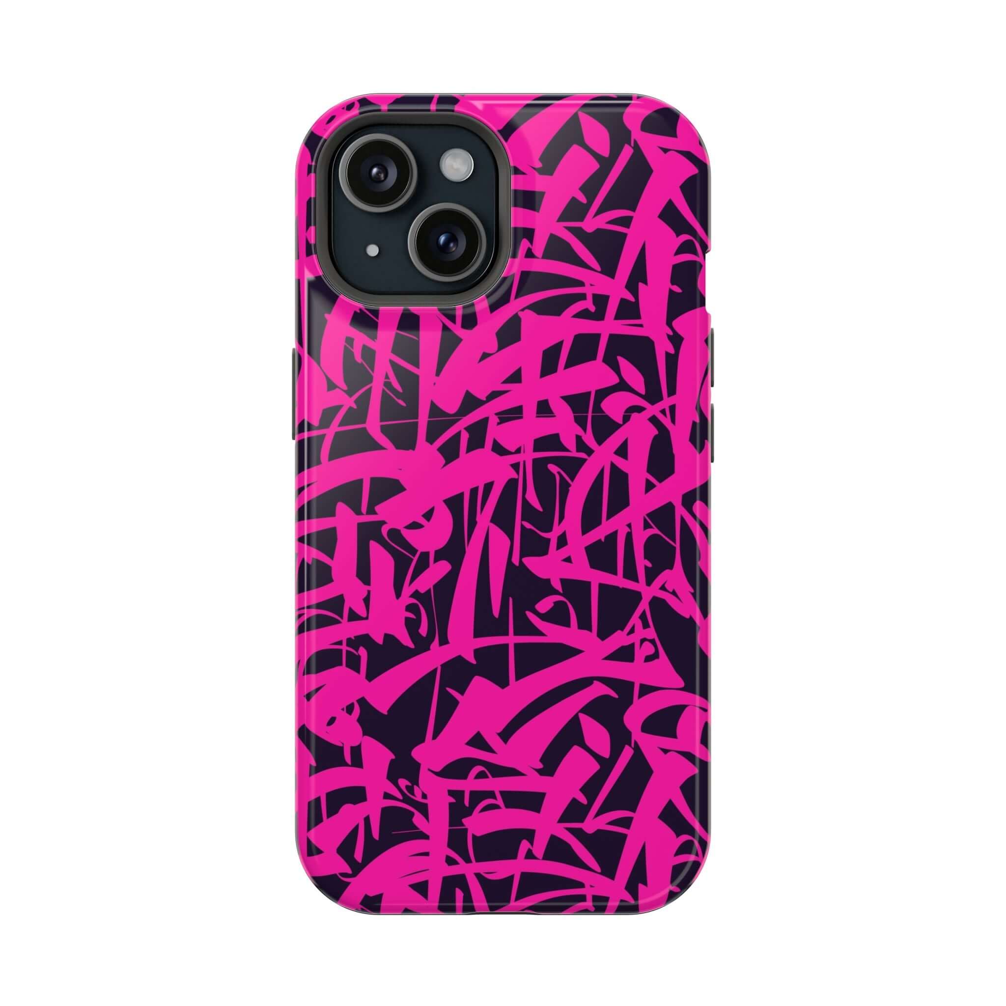 Cute pink art phone case for iPhone, featuring vibrant graffiti design for a stylish and protective accessory.