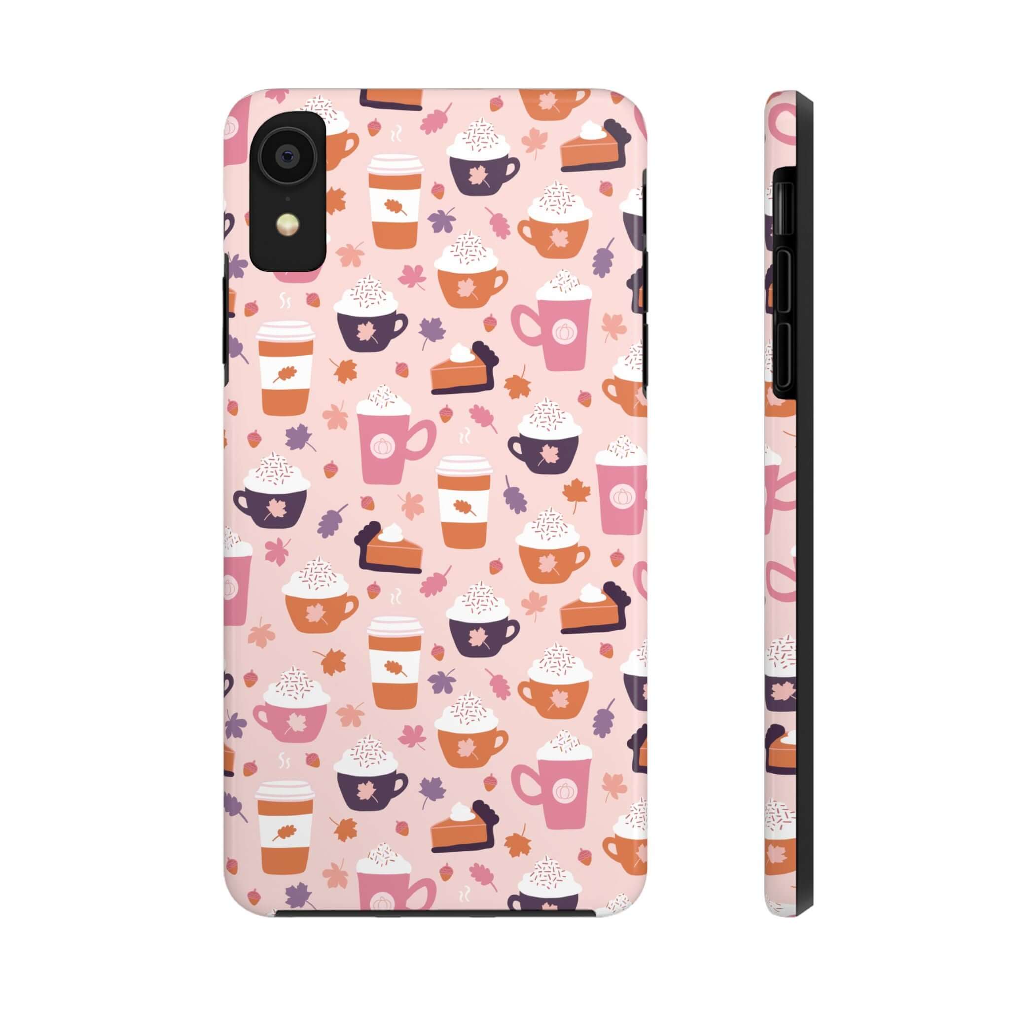 Cute and stylish iPhone case with fall-themed pumpkin spice latte designs, ensuring durable protection for iPhone 15. Perfect for PSL lovers.