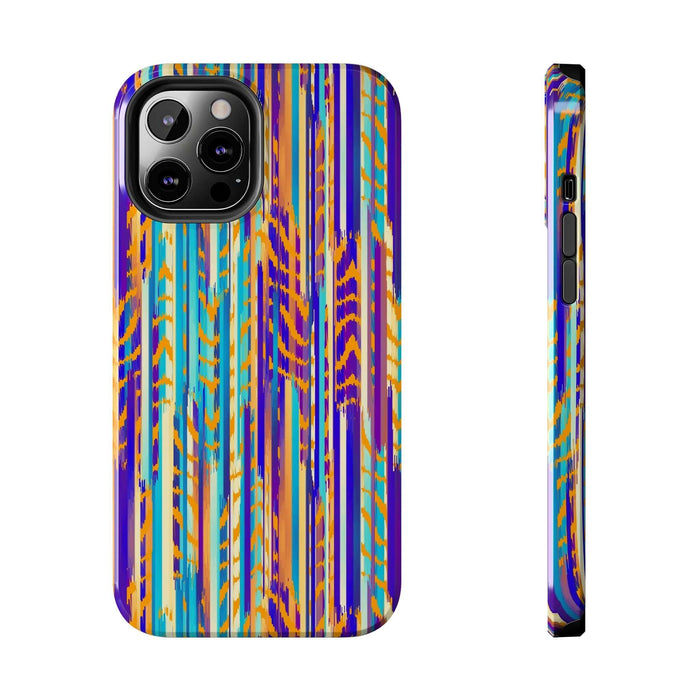 Colorful abstract tie dye iPhone case with vibrant stripes, featuring a unique handmade design for a cute, standout phone accessory.