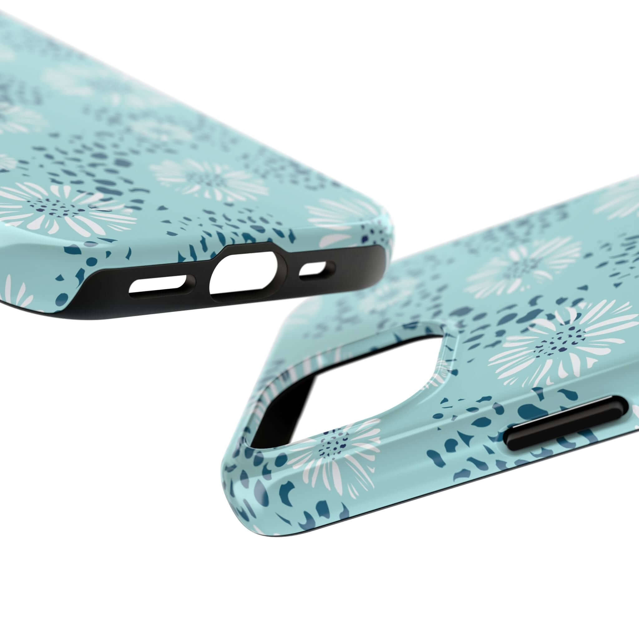 Coastal Aesthetics Floral Beach case showing detailed teal and floral design for iPhone 14 Pro Max and Samsung S23