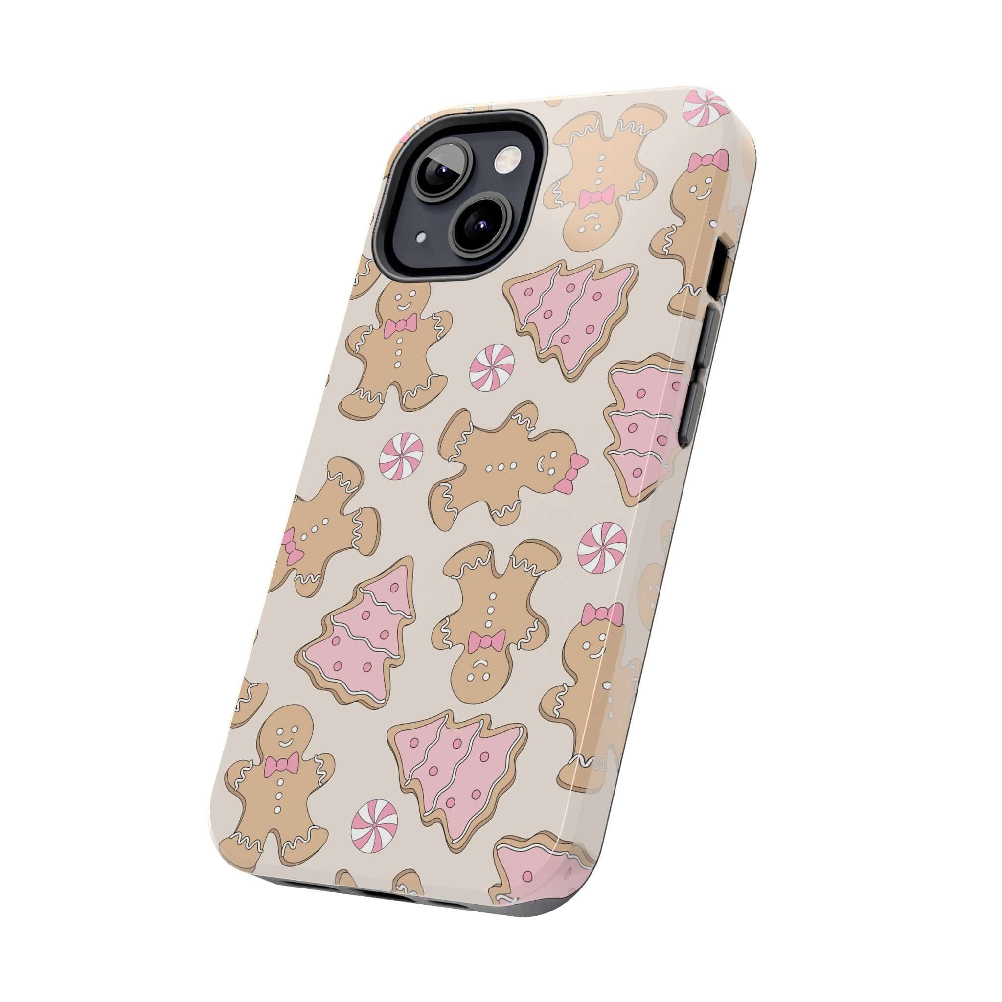 Festive Gingerbread Girlie iPhone case with cute holiday design, colorful gingerbread cookies, perfect for Christmas gifting.