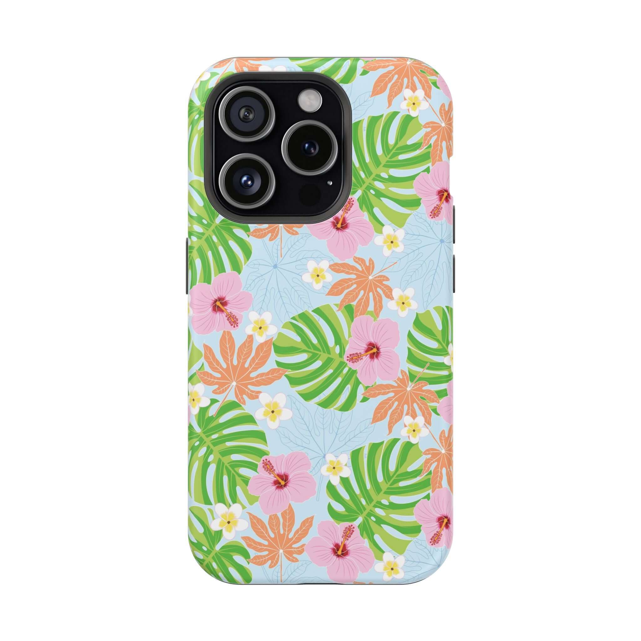 Island Hibiscus MagSafe iPhone 14 Pro case with colorful tropical floral design, cute phone cover for a sunny island vibe.