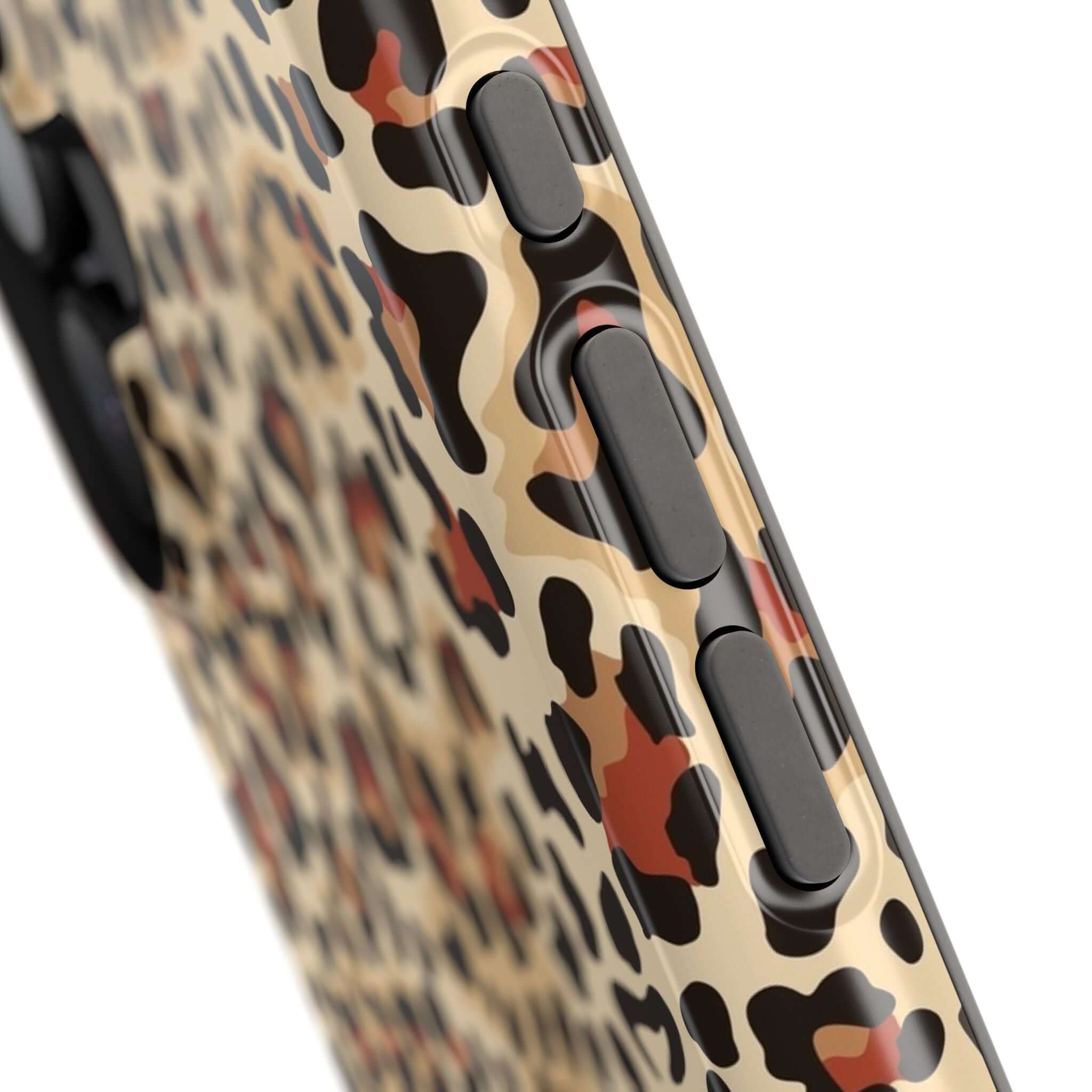 Close-up of Wildly Chic Leopard Print Case with MagSafe design, showcasing colorful abstract animal print and cute iPhone case style.