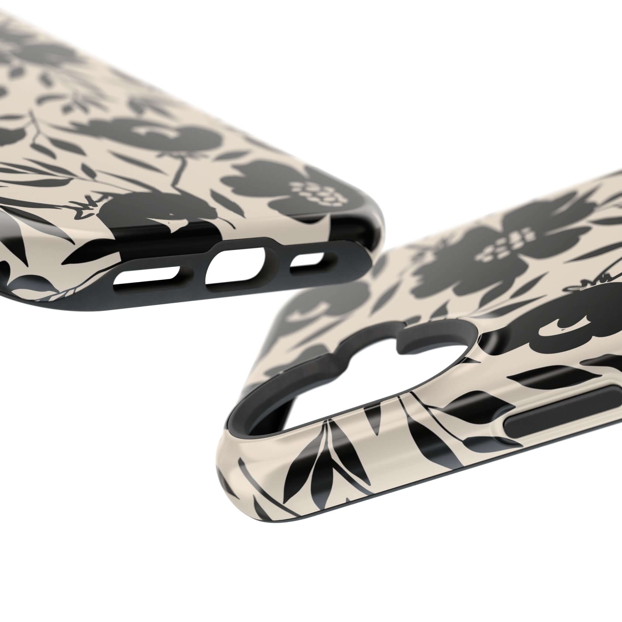 Eclipse Garden Black Floral Case for iPhone 16, a cute phone case with bold floral design, perfect for a unique style statement.