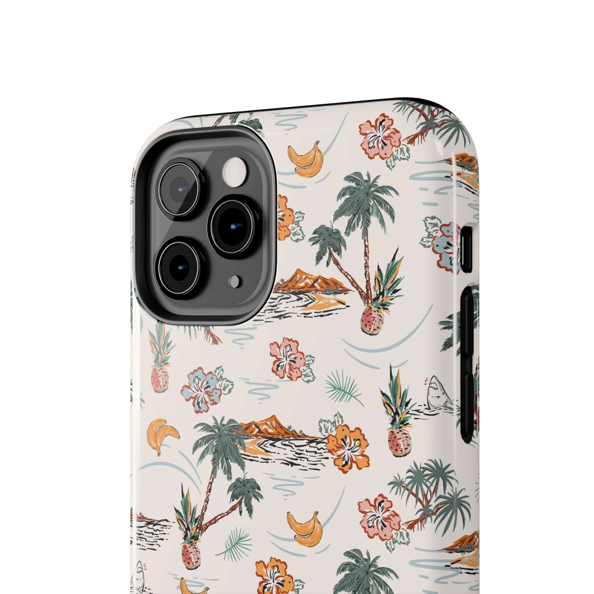 Cute iPhone 14 case with tropical palm tree design, perfect for beach getaways, and free shipping. Protect your phone in style.