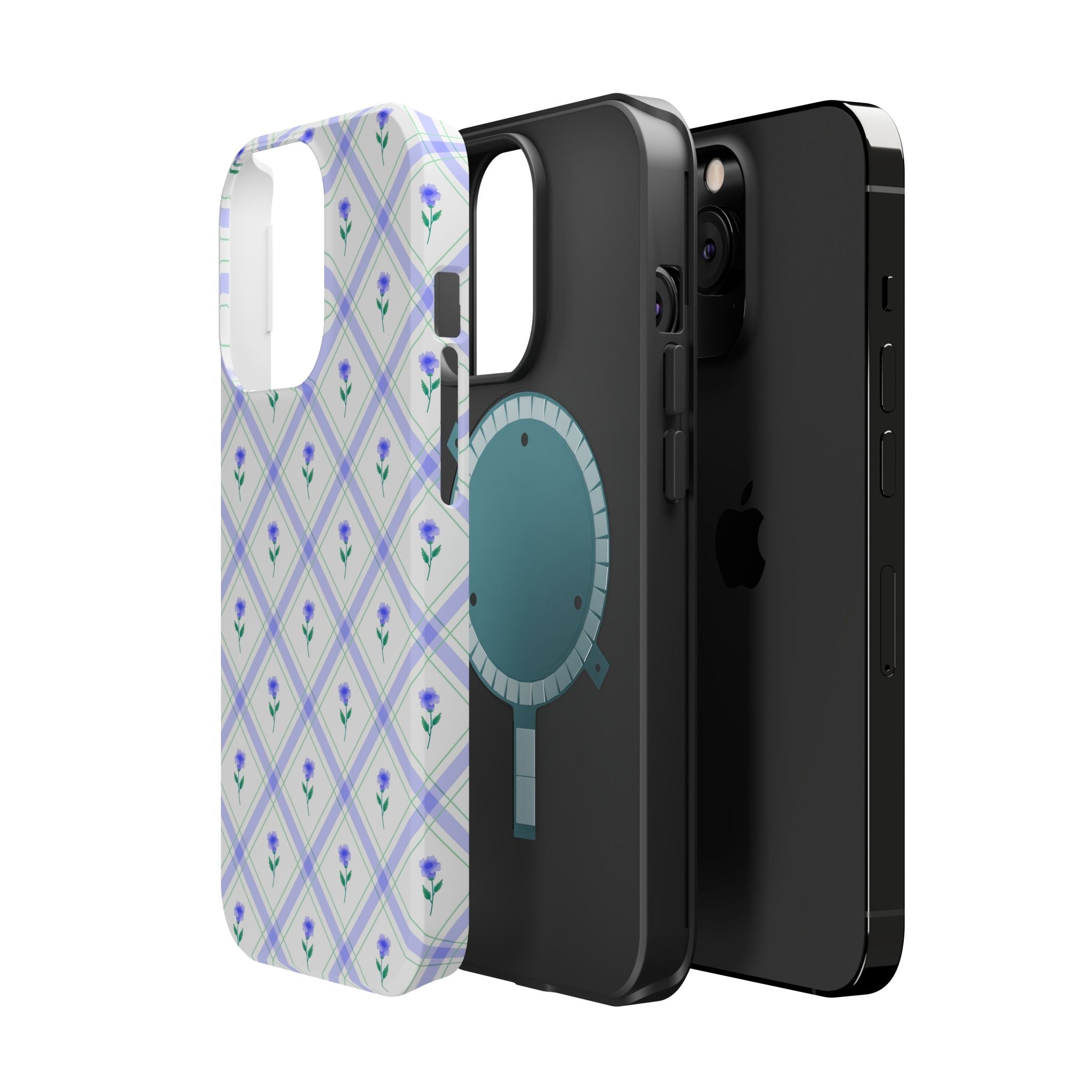 Cute phone cover with blue floral design and protective features for iPhone. Stylish Brunch blue floral phone case.