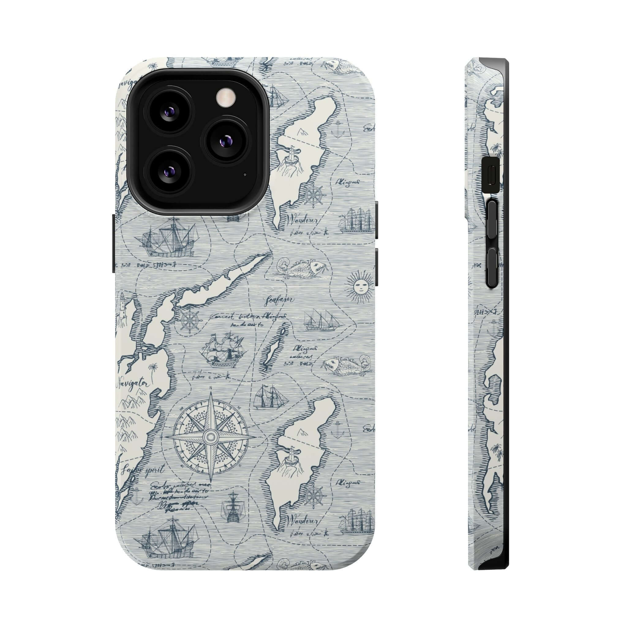 Pirates Passageway nautical-themed iPhone 14 Pro Max phone case with MagSafe technology, featuring a teal maritime map design.