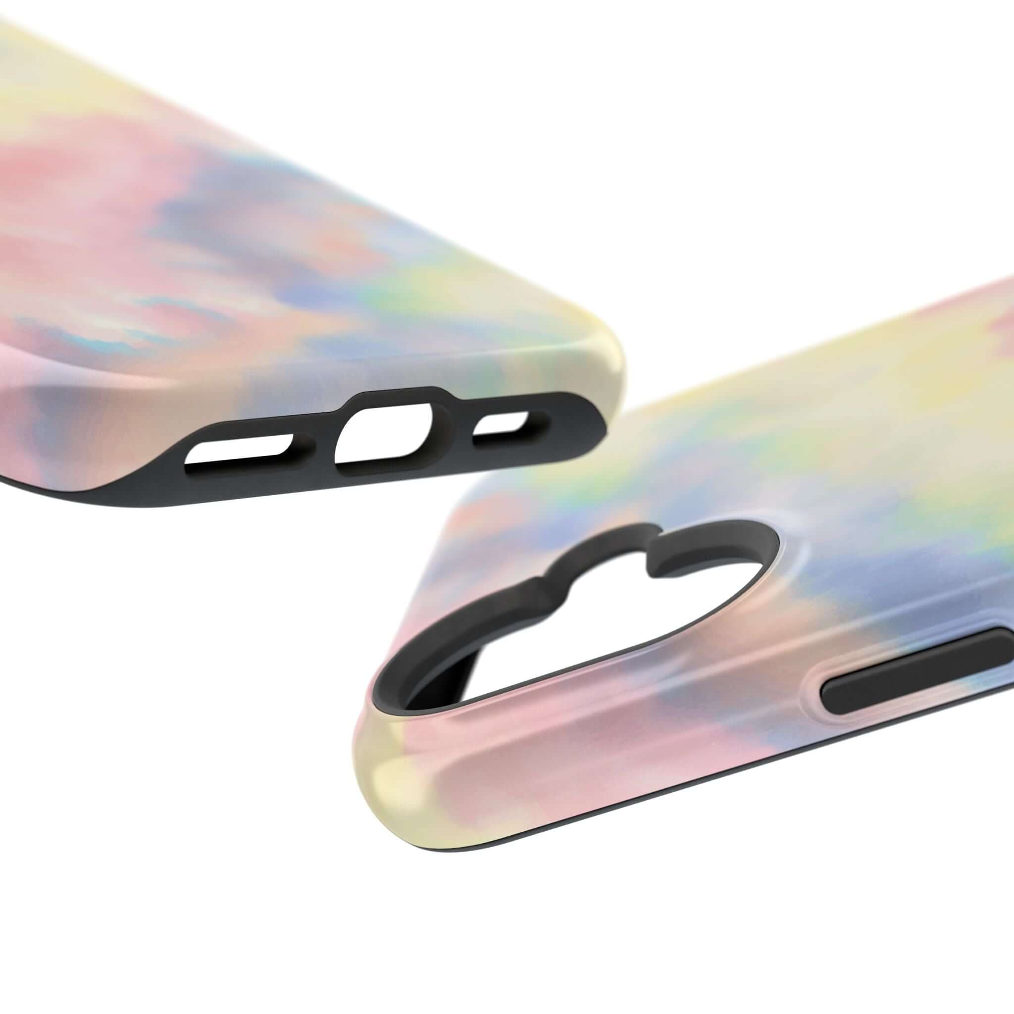 Pastel tie dye iPhone case, Unicorn Dreams design with MagSafe compatibility; colorful custom cute phone case.