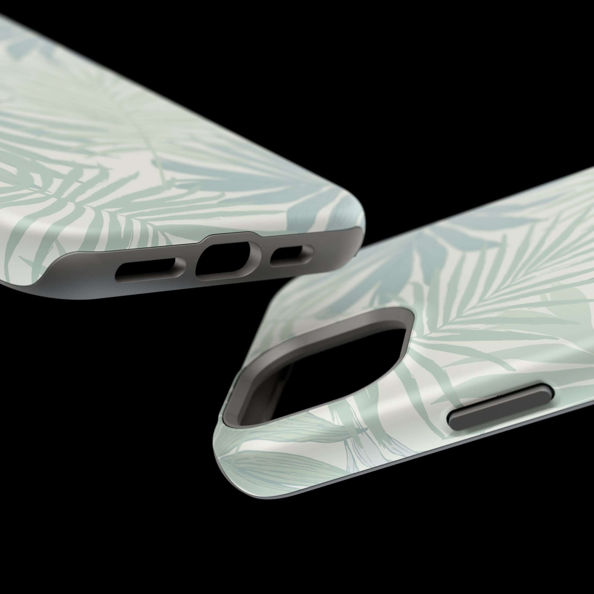 Cute teal tropical iPhone case with palm tree design and MagSafe technology, perfect for summer. Free shipping available.