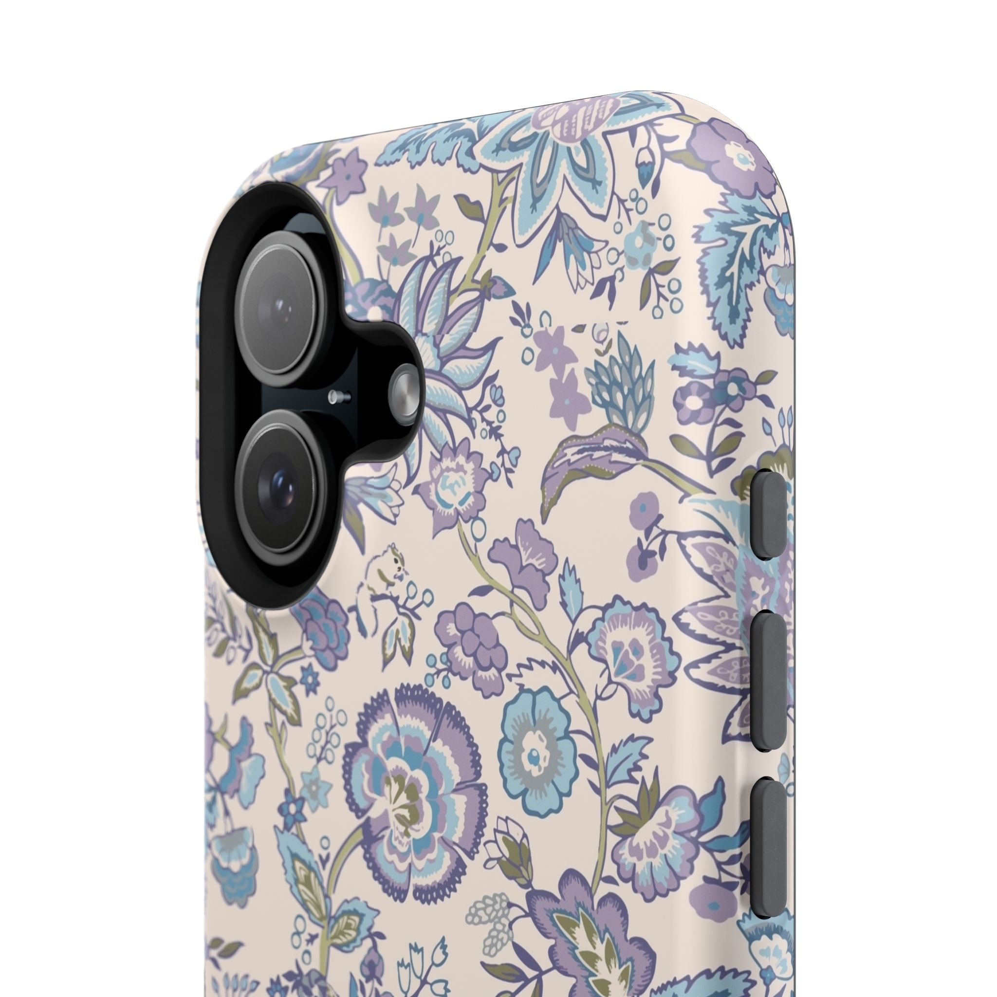 Blue CottageCore floral MagSafe iPhone case with whimsical design, cute phone cover perfect for nature lovers.