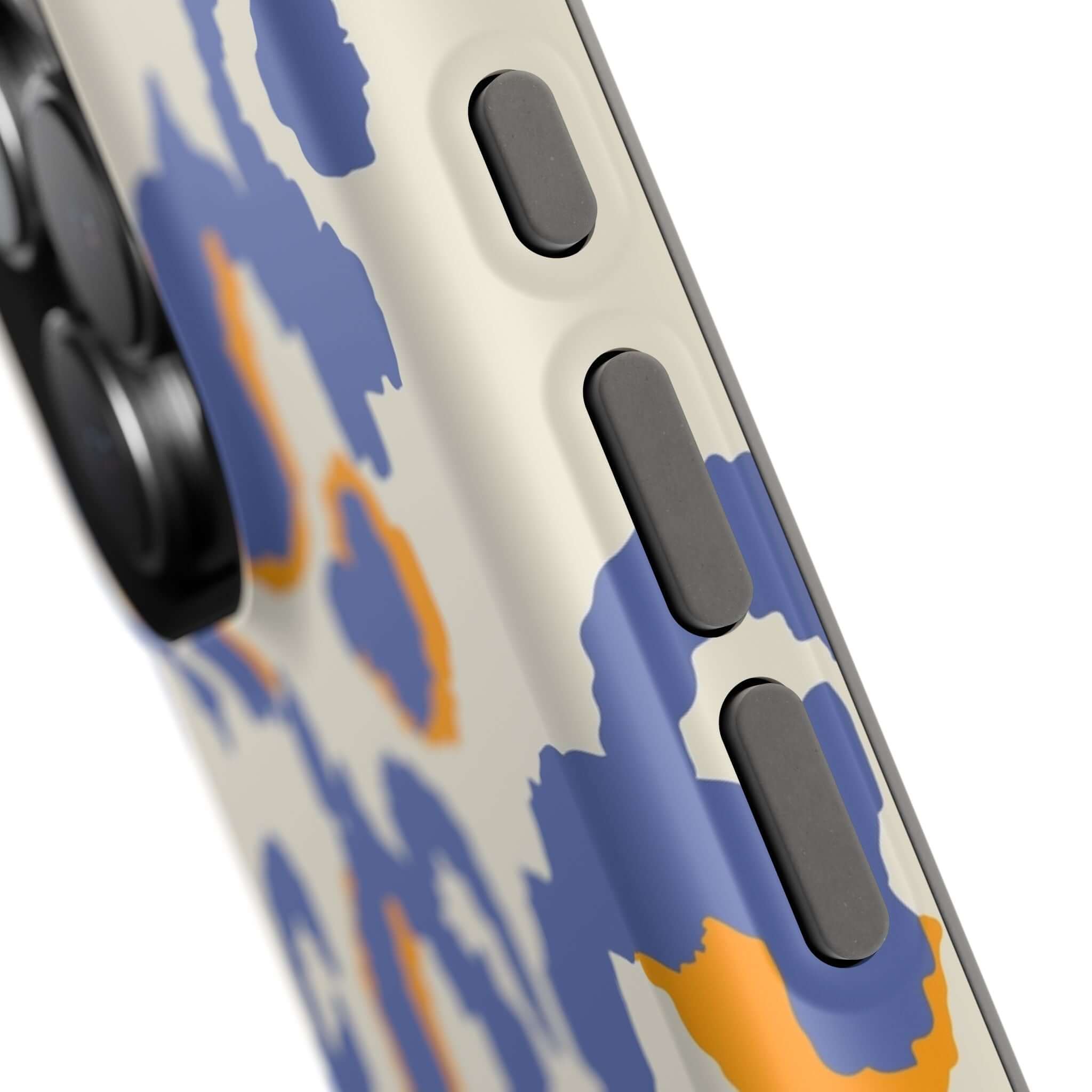 Blue Leopard Safari Blaze MagSafe case, close-up of abstract and colorful design on a cute iPhone case.