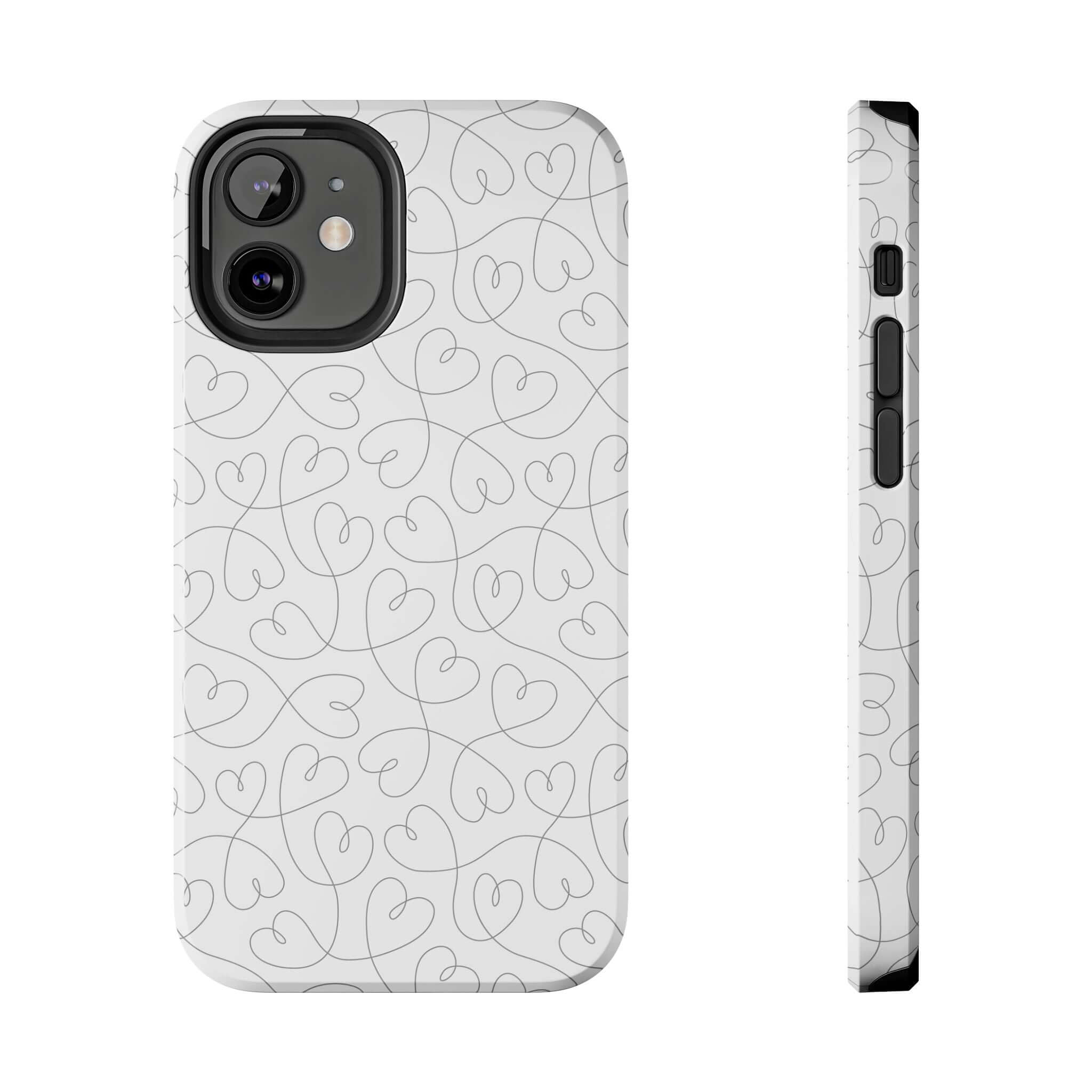 Silver Hearts Romance phone case for iPhone 14 Pro Max with abstract heart design on a silver background, ideal for weddings and brides