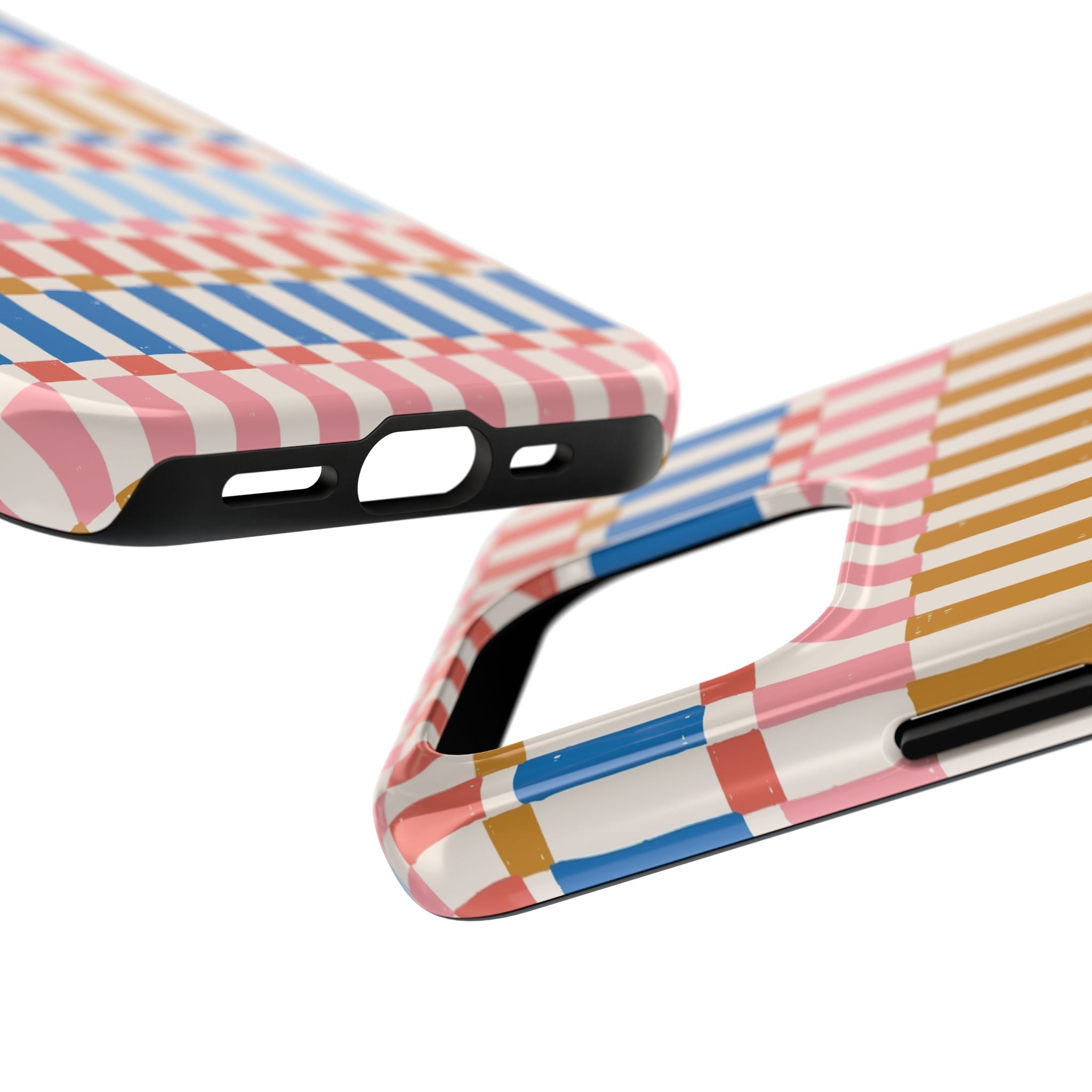 Colorwave Stripes vintage iPhone case with vibrant, cute colorful stripes design for phone protection and stylish look.